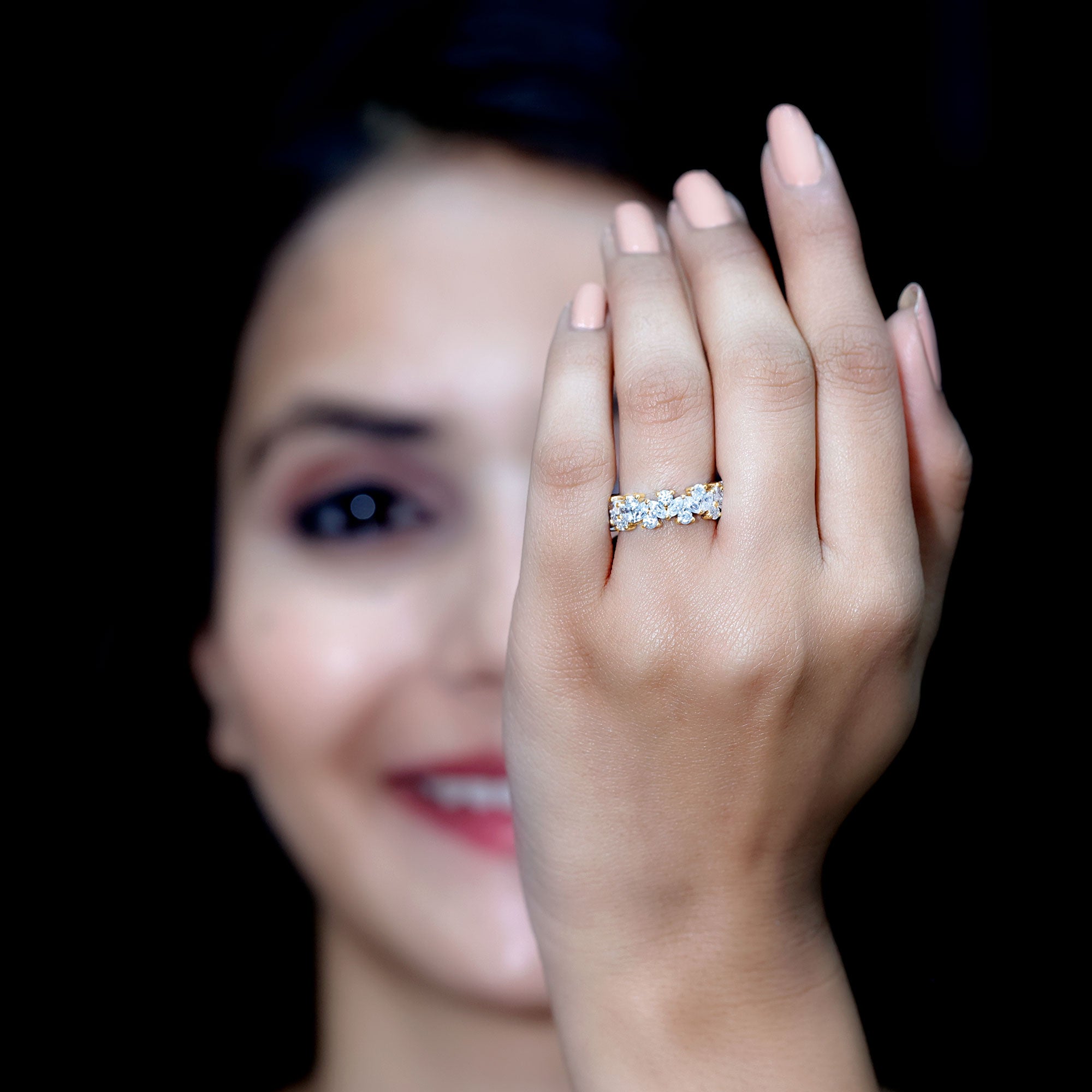 Marquise and Round Moissanite Cluster Eternity Band D-VS1 - Rosec Jewels
