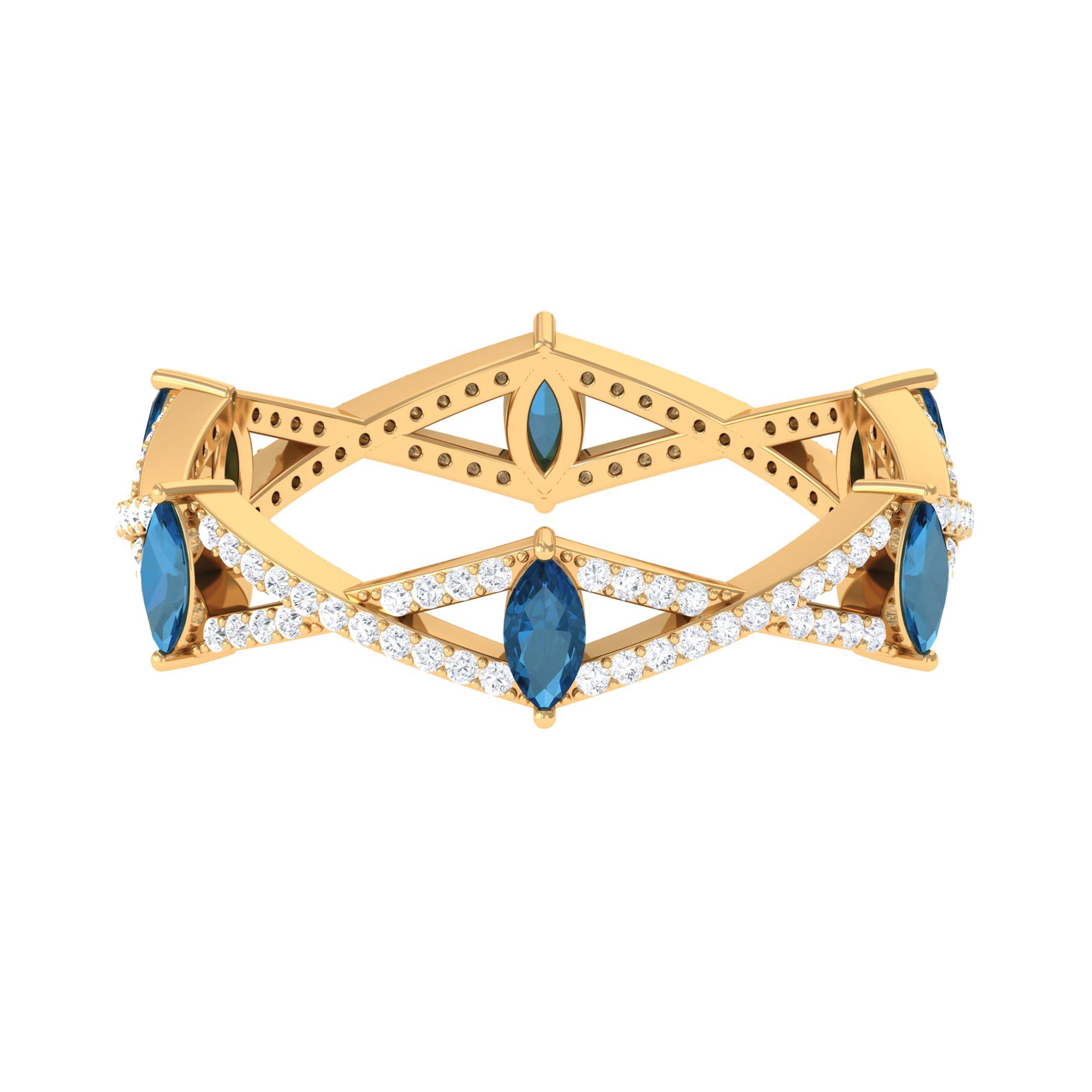 Marquise London Blue Topaz Crossover Eternity Band with Diamond AAA - Rosec Jewels