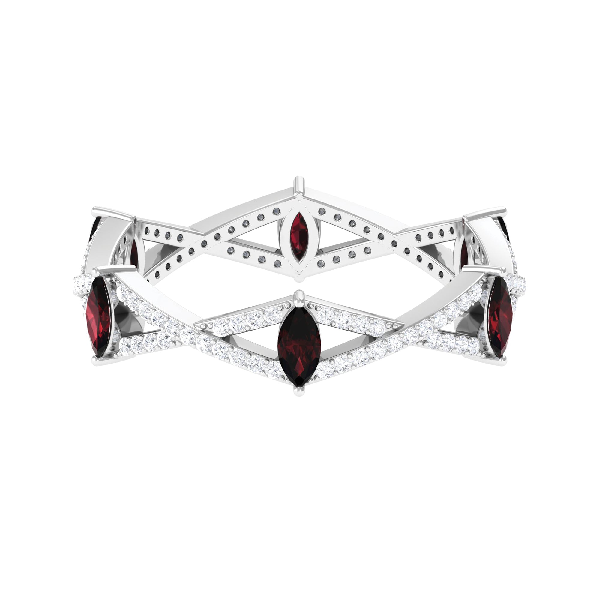 Natural Marquise Garnet Diamond Eternity Ring with Crossover Shank AAA - Rosec Jewels