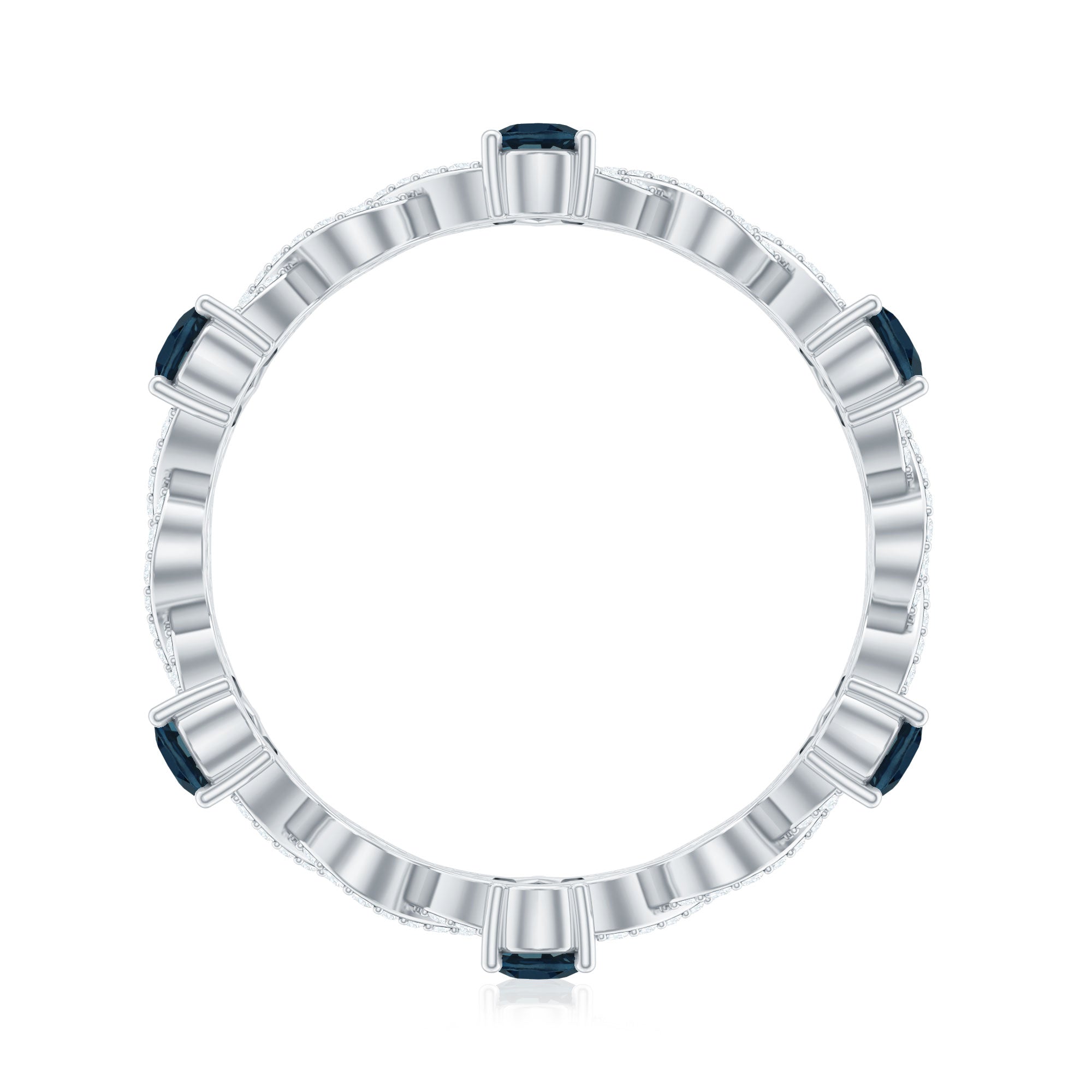Pear Shape London Blue Topaz Crossover Eternity Band with Diamond AAA - Rosec Jewels