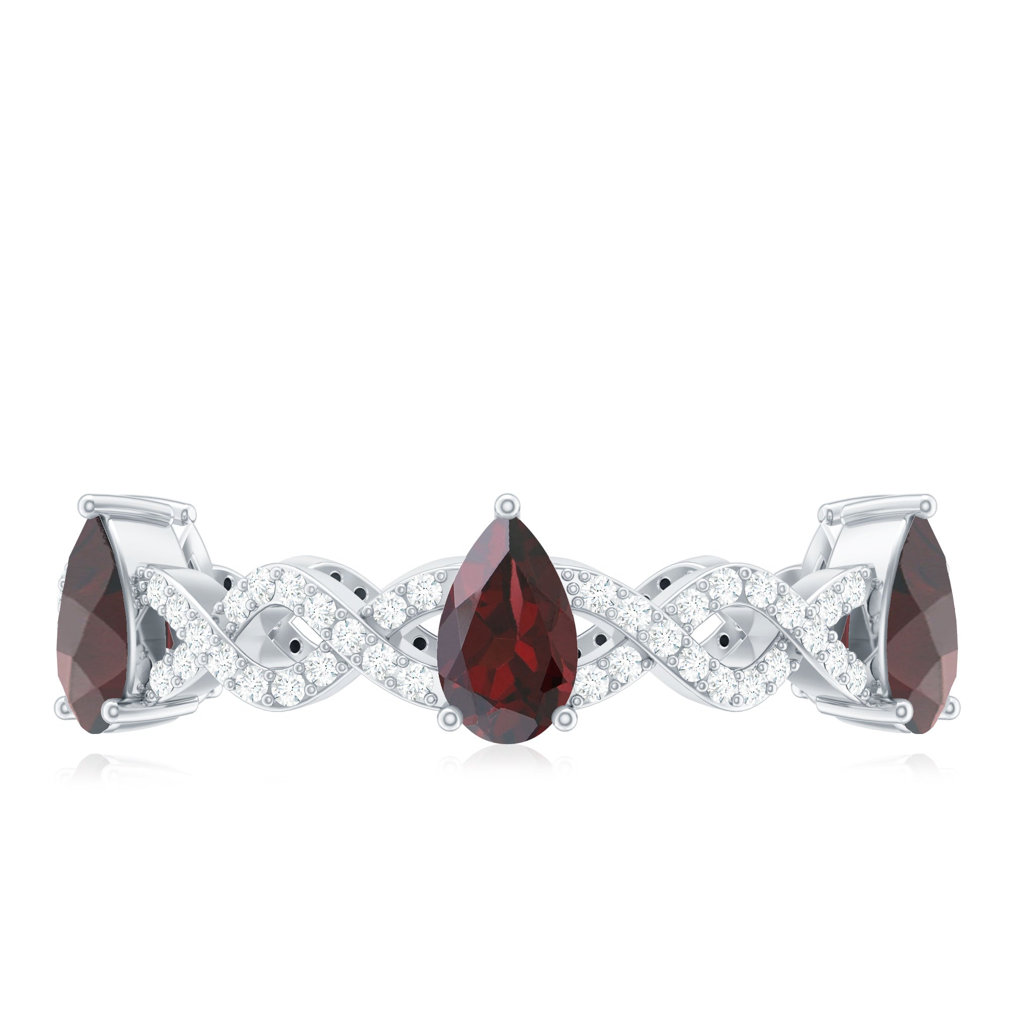 Natural Pear Shape Garnet Diamond Eternity Ring with Crossover Shank AAA - Rosec Jewels