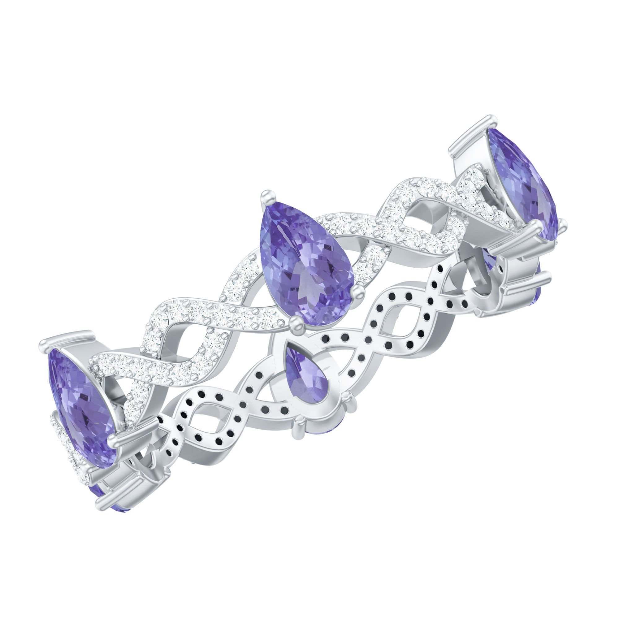 Rosec Jewels-Natural Pear Shape Tanzanite Diamond Eternity Ring with Crossover Shank