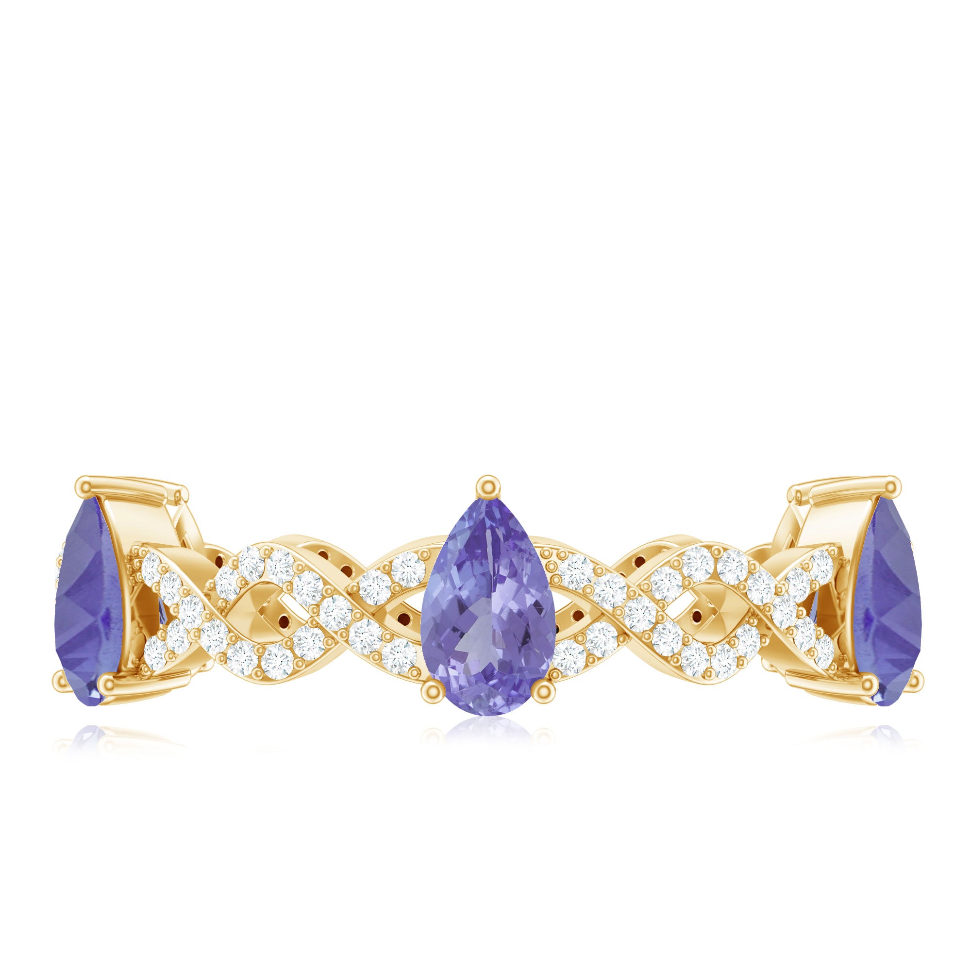 Rosec Jewels-Natural Pear Shape Tanzanite Diamond Eternity Ring with Crossover Shank