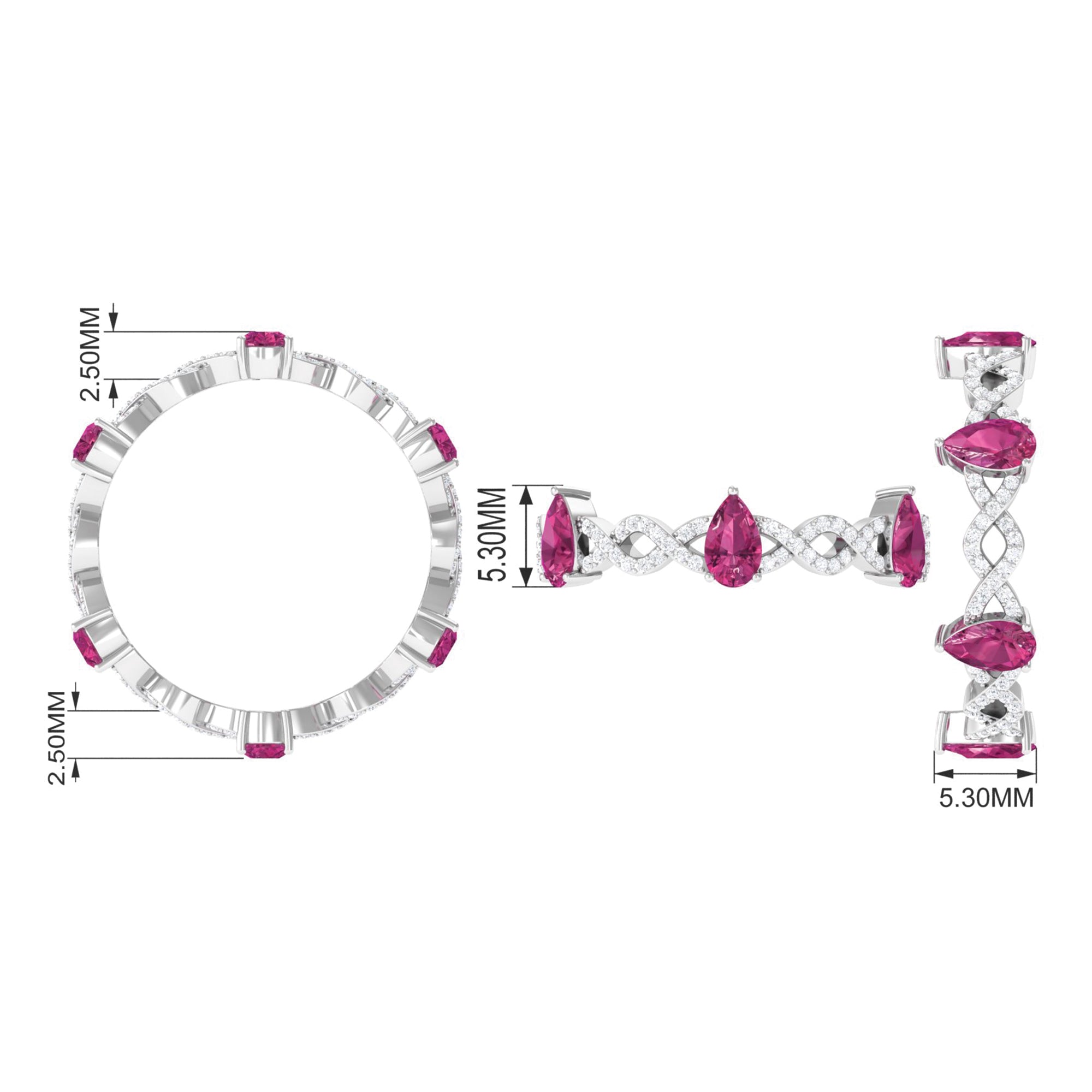 1.50 CT Natural Pink Tourmaline Crossover Eternity Ring with Diamond AAA - Rosec Jewels