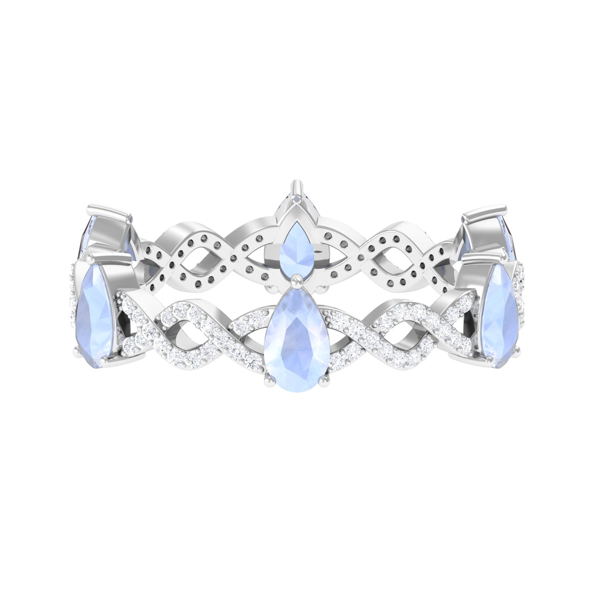 Pear Cut Moonstone and Diamond Crossover Eternity Ring AAA - Rosec Jewels