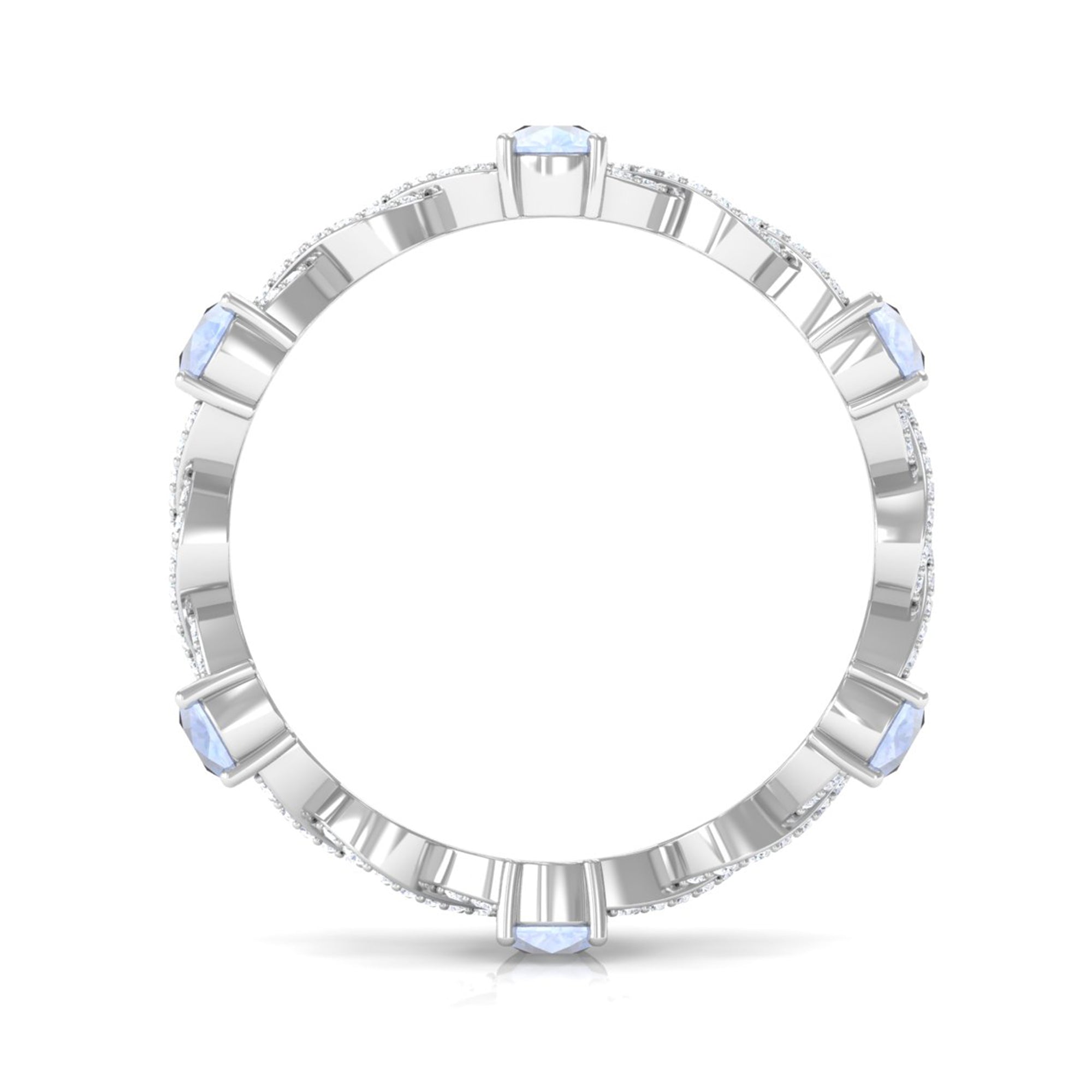 Pear Cut Moonstone and Diamond Crossover Eternity Ring AAA - Rosec Jewels