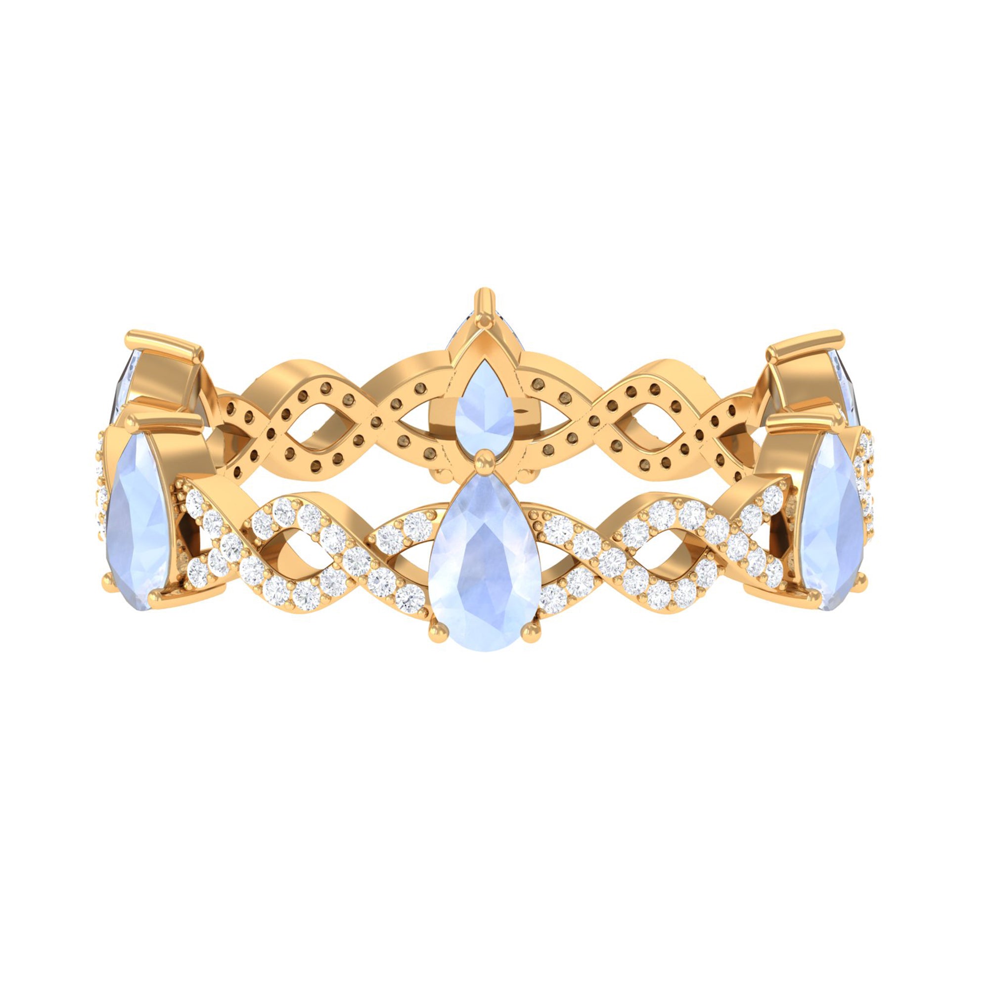 Pear Cut Moonstone and Diamond Crossover Eternity Ring AAA - Rosec Jewels