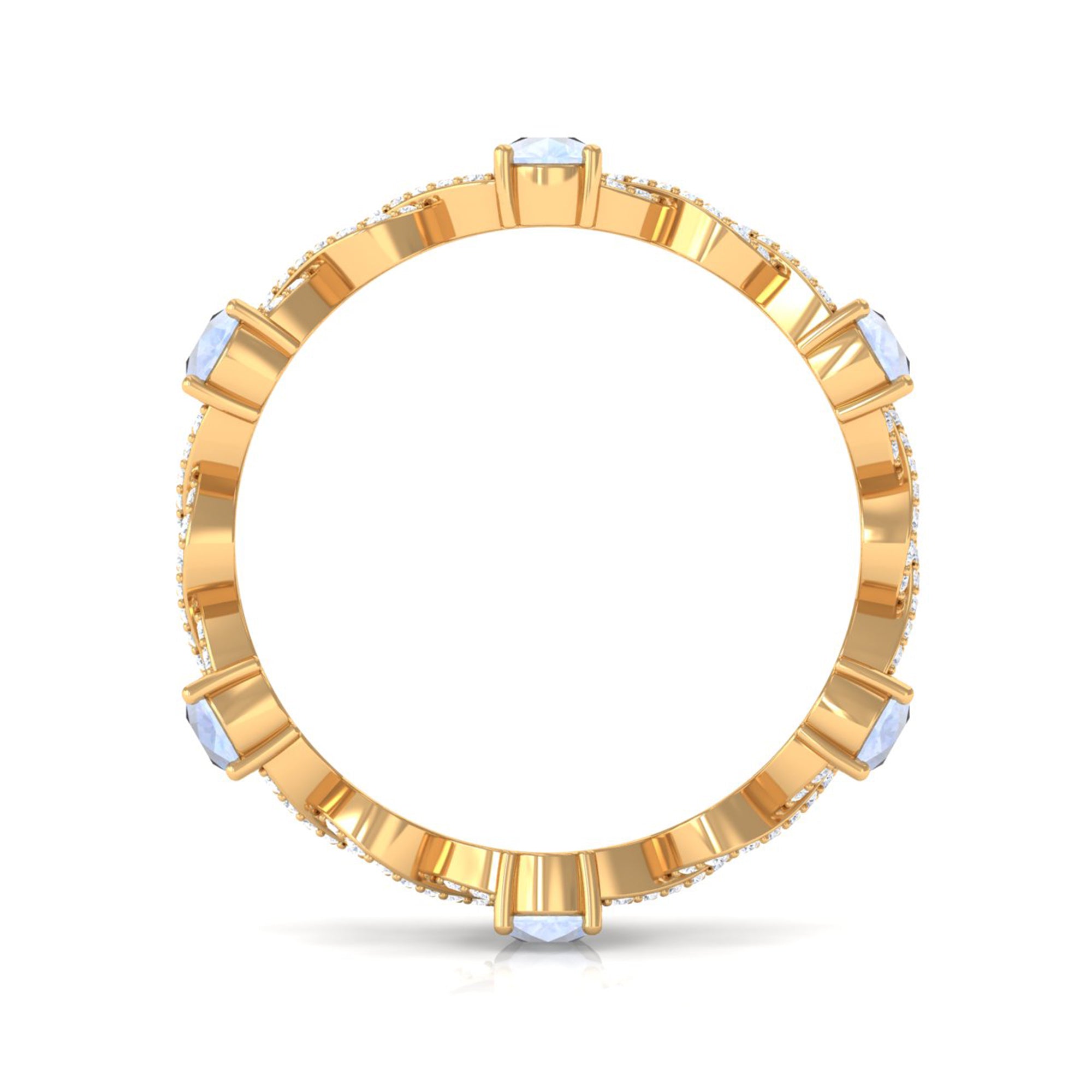 Pear Cut Moonstone and Diamond Crossover Eternity Ring AAA - Rosec Jewels