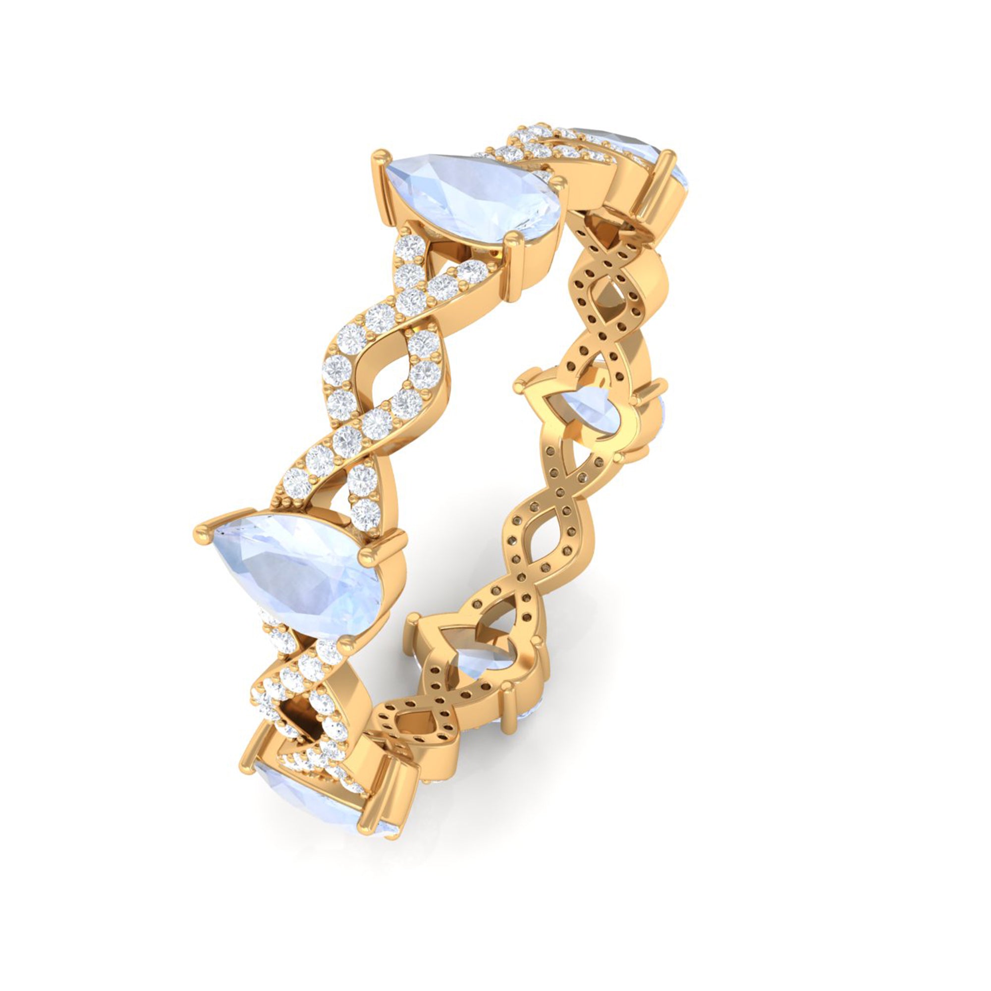 Pear Cut Moonstone and Diamond Crossover Eternity Ring AAA - Rosec Jewels