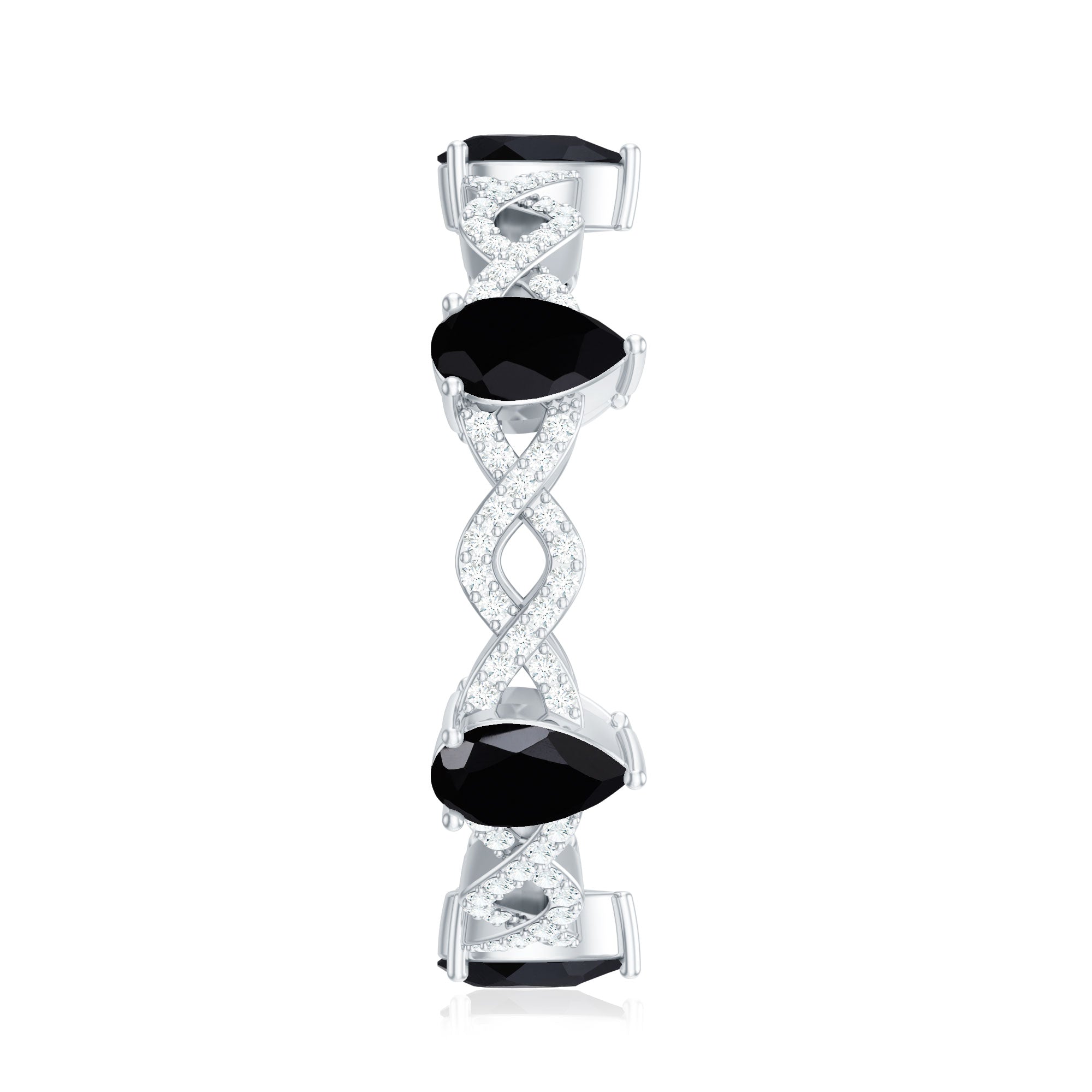 Natural Pear Shape Black Spinel Diamond Eternity Ring with Crossover Band AAA - Rosec Jewels