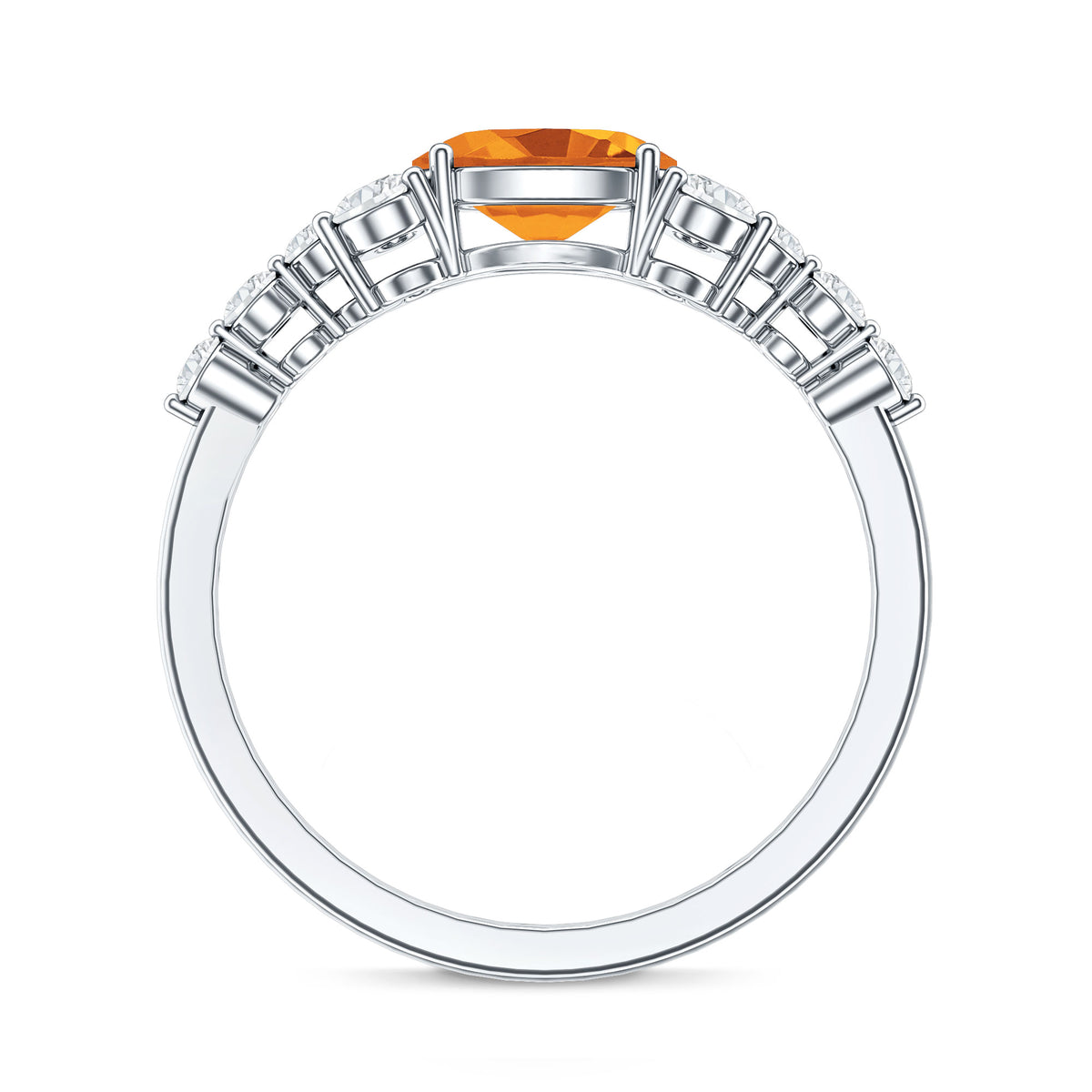 Certified Real Oval Citrine East West Engagement Ring with Diamond AAA - Rosec Jewels