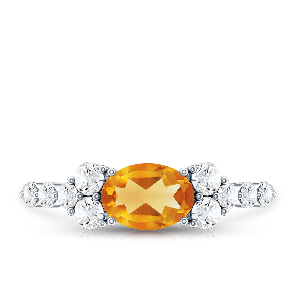 Certified Real Oval Citrine East West Engagement Ring with Diamond AAA - Rosec Jewels