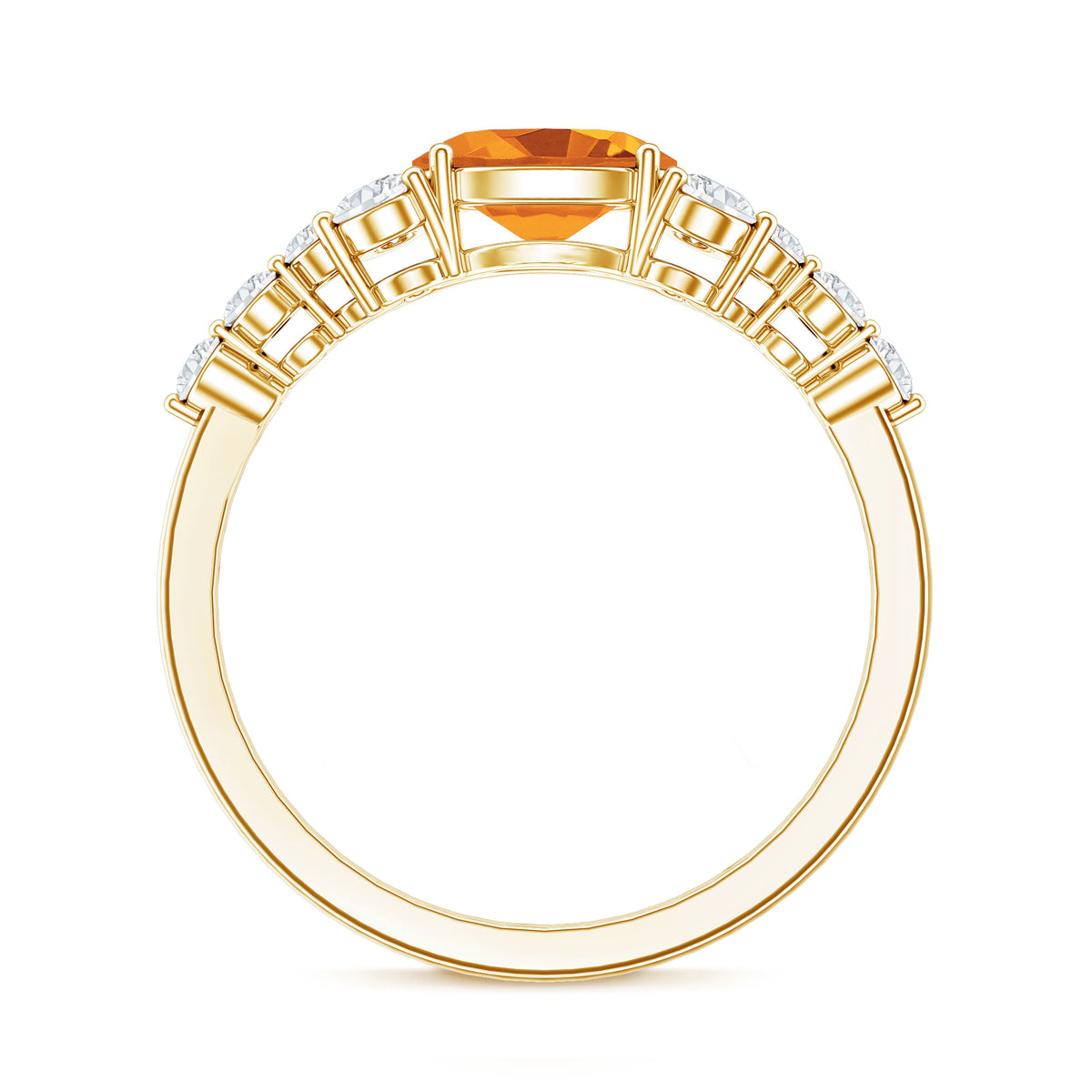 Certified Real Oval Citrine East West Engagement Ring with Diamond AAA - Rosec Jewels