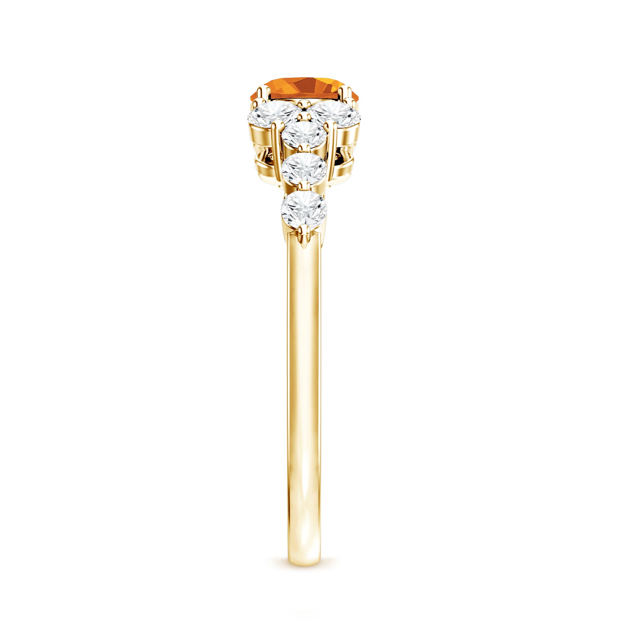 Certified Real Oval Citrine East West Engagement Ring with Diamond AAA - Rosec Jewels