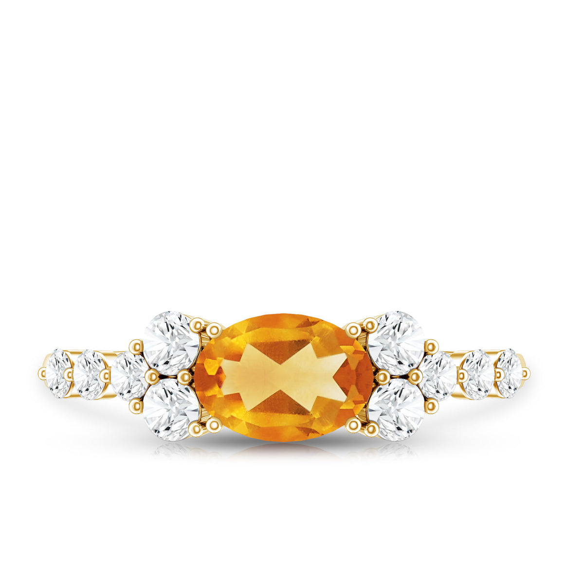 Certified Real Oval Citrine East West Engagement Ring with Diamond AAA - Rosec Jewels