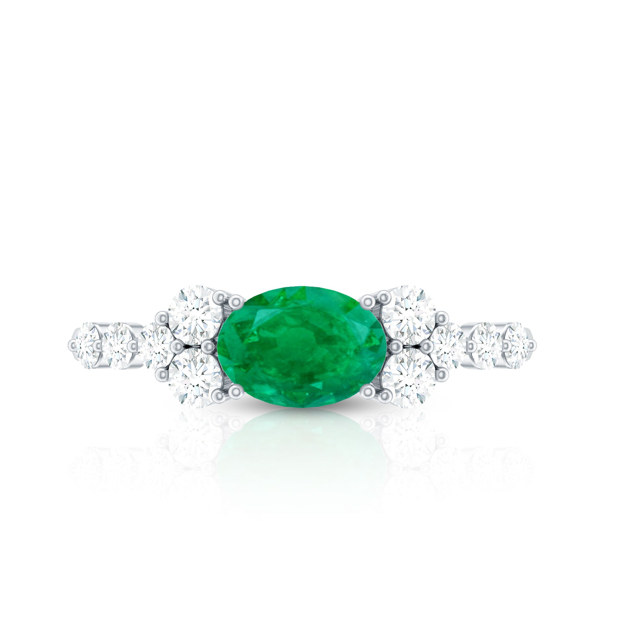 5X7mm Oval Cut Emerald Promise Ring with Diamond AAA - Rosec Jewels