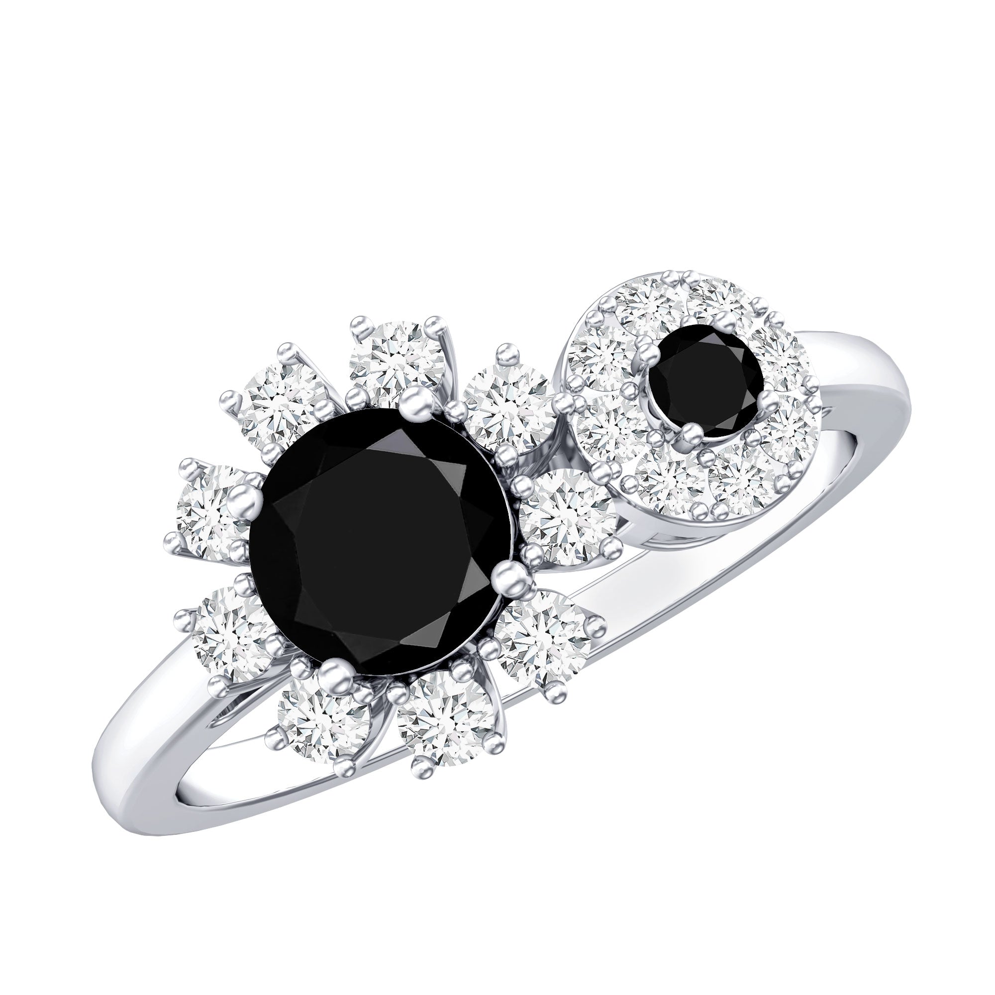 Lab Grown Black and White Diamond Designer Engagement Ring AAAA ( Synthetic ) - Rosec Jewels