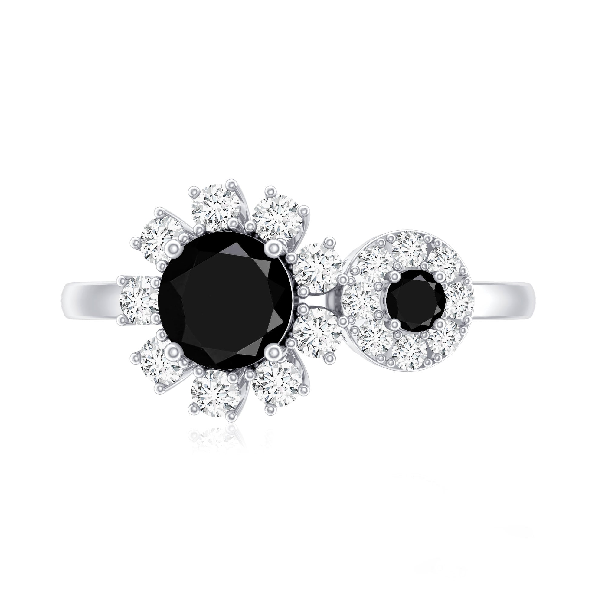 Lab Grown Black and White Diamond Designer Engagement Ring AAAA ( Synthetic ) - Rosec Jewels