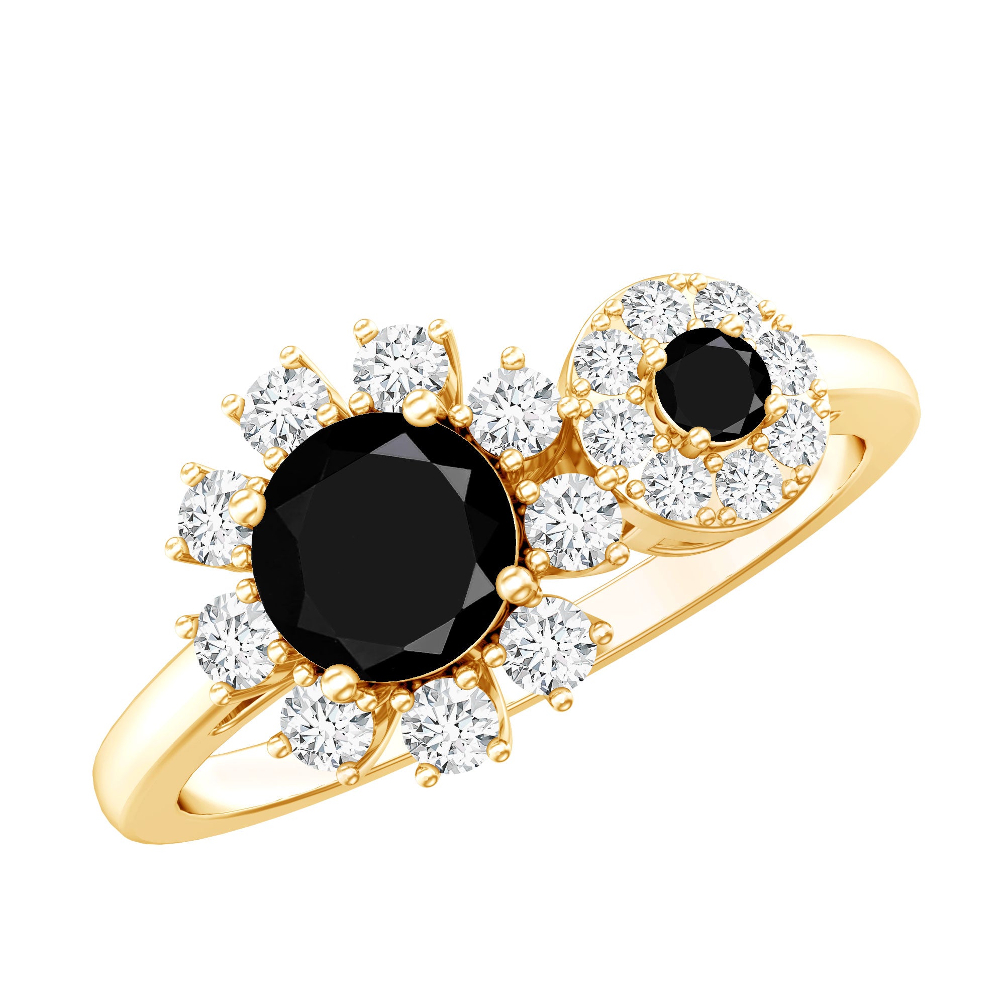 Lab Grown Black and White Diamond Designer Engagement Ring AAAA ( Synthetic ) - Rosec Jewels