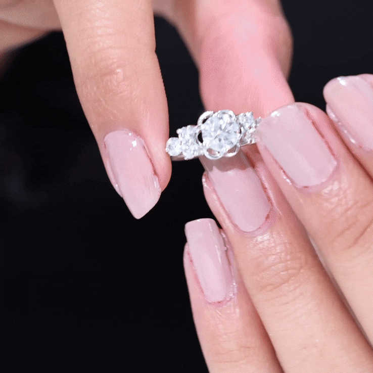 Certified Round Moissanite Flower Engagement Ring D-VS1 - Rosec Jewels