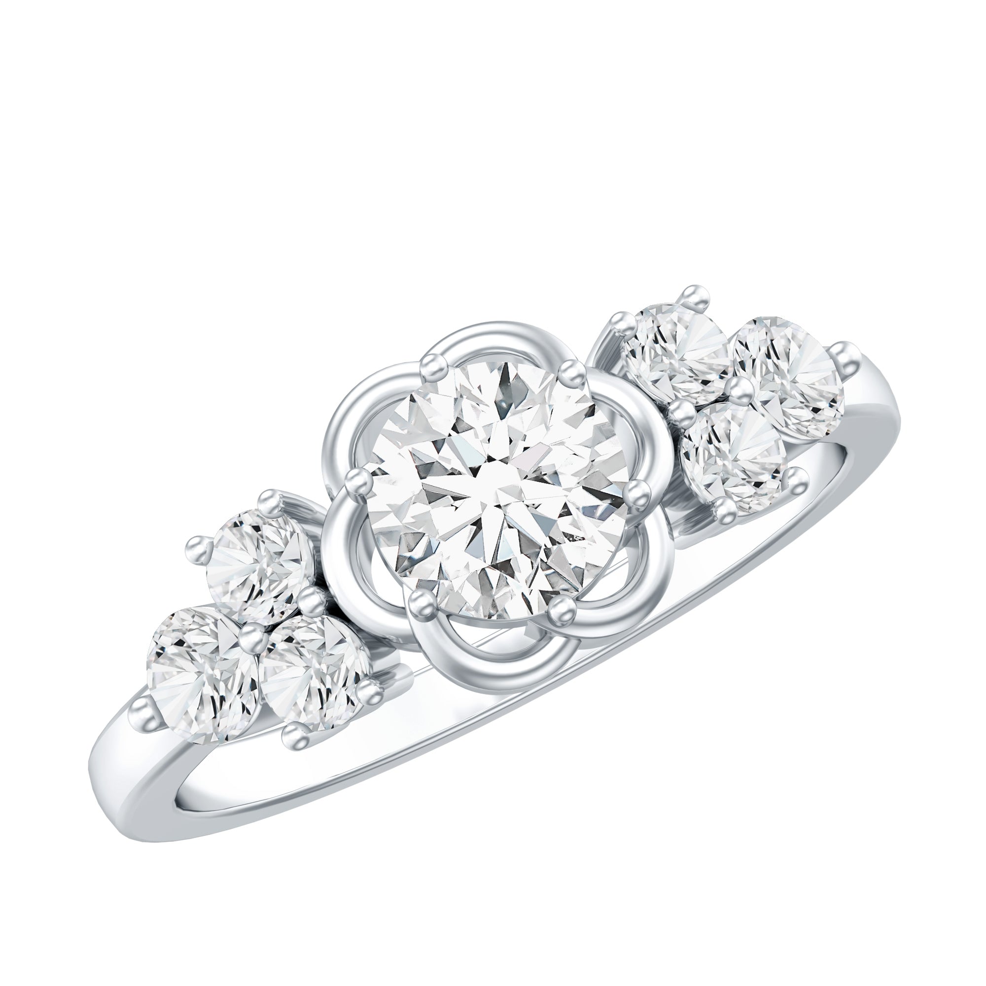 Certified Round Moissanite Flower Engagement Ring D-VS1 - Rosec Jewels