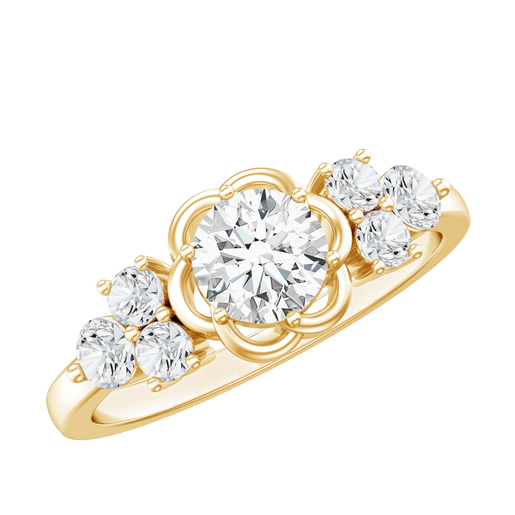 Certified Round Moissanite Flower Engagement Ring D-VS1 - Rosec Jewels