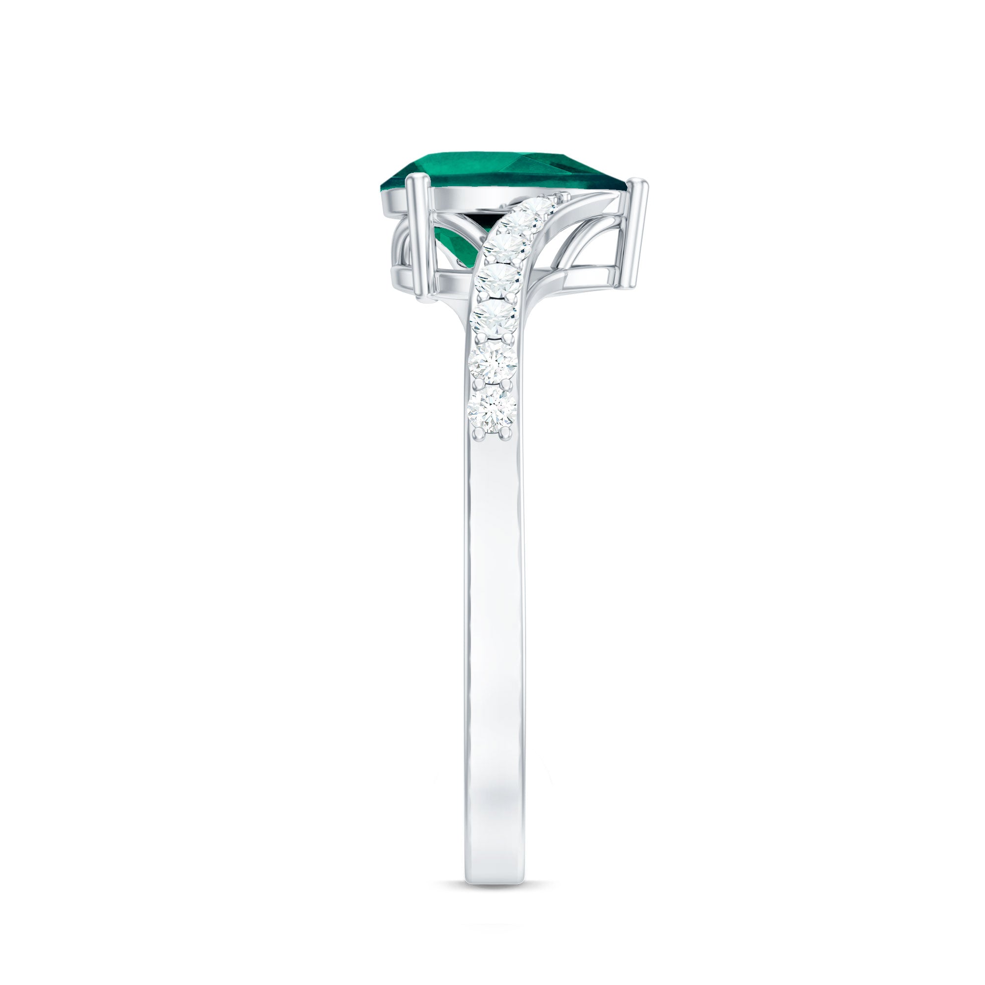 Classic Lab Grown Emerald Diamond Teardrop Engagement Ring with Bypass Shank AAAA - Rosec Jewels