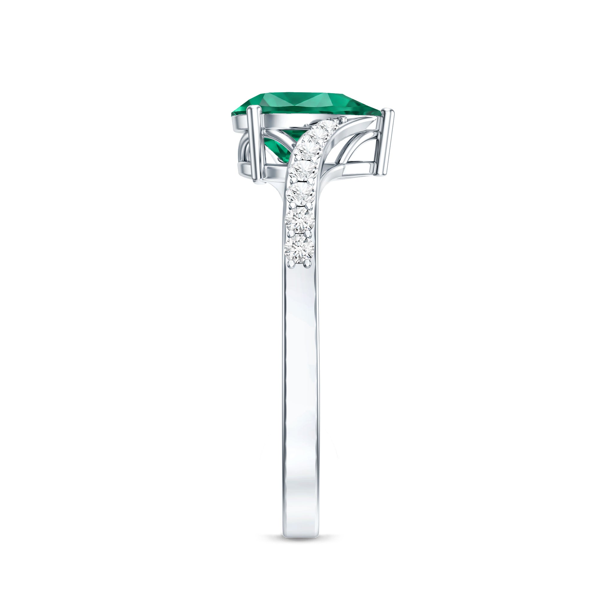 Classic Lab Grown Emerald Diamond Teardrop Engagement Ring with Bypass Shank AAAA - Rosec Jewels