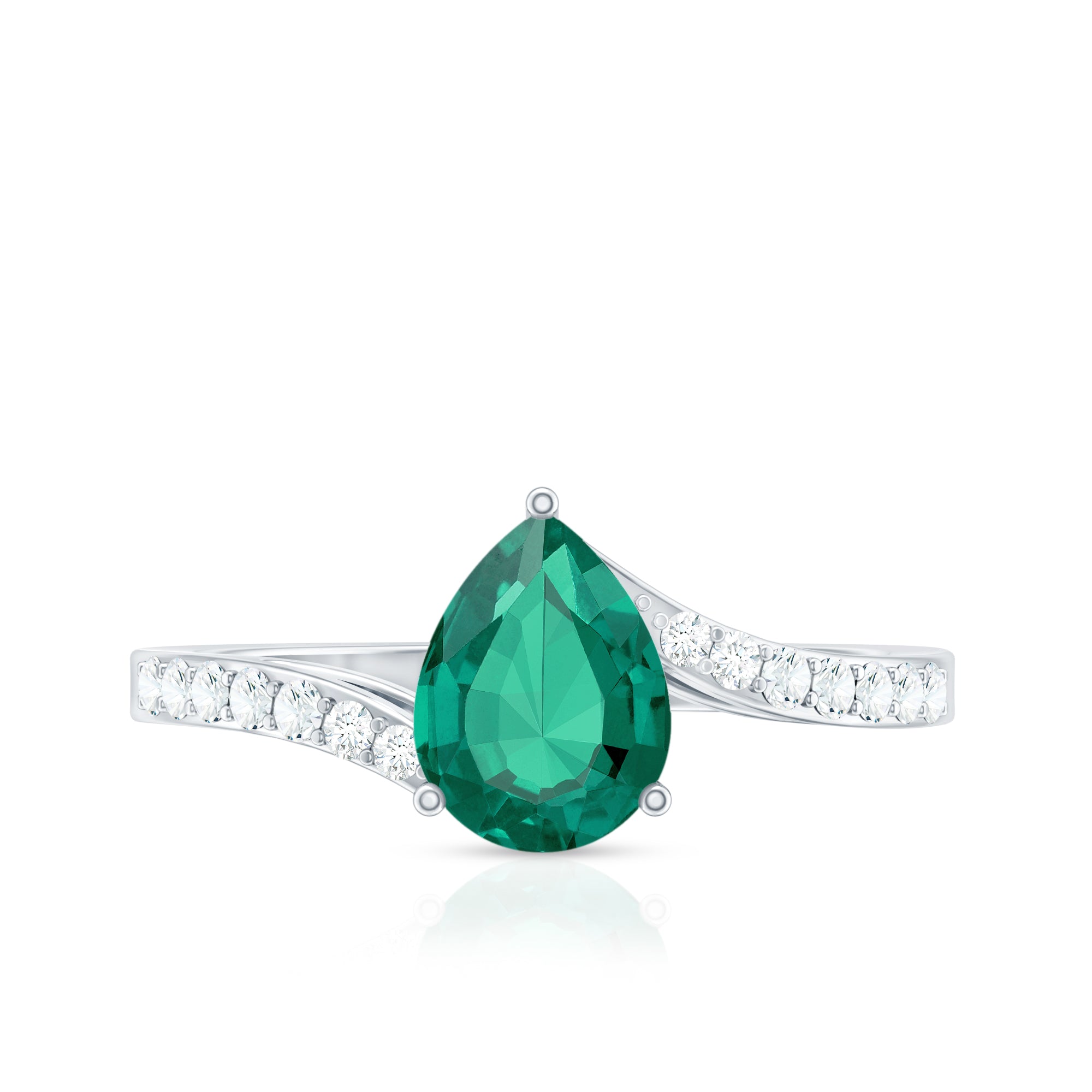 Classic Lab Grown Emerald Diamond Teardrop Engagement Ring with Bypass Shank AAAA - Rosec Jewels