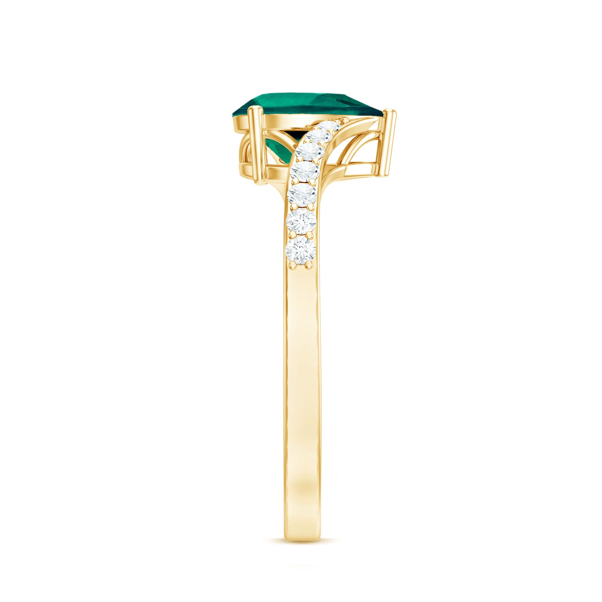 Classic Lab Grown Emerald Diamond Teardrop Engagement Ring with Bypass Shank AAAA - Rosec Jewels