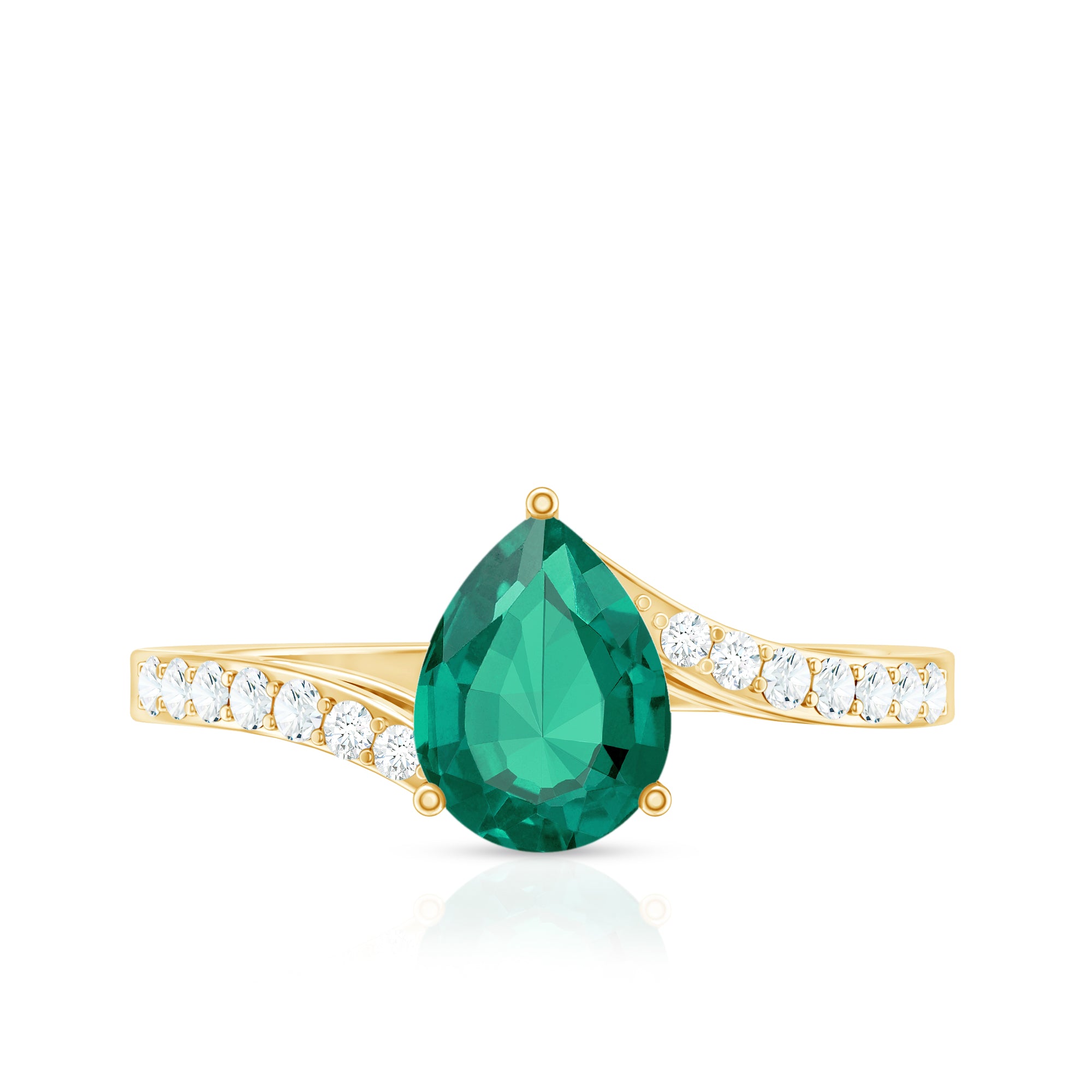 Classic Lab Grown Emerald Diamond Teardrop Engagement Ring with Bypass Shank AAAA - Rosec Jewels