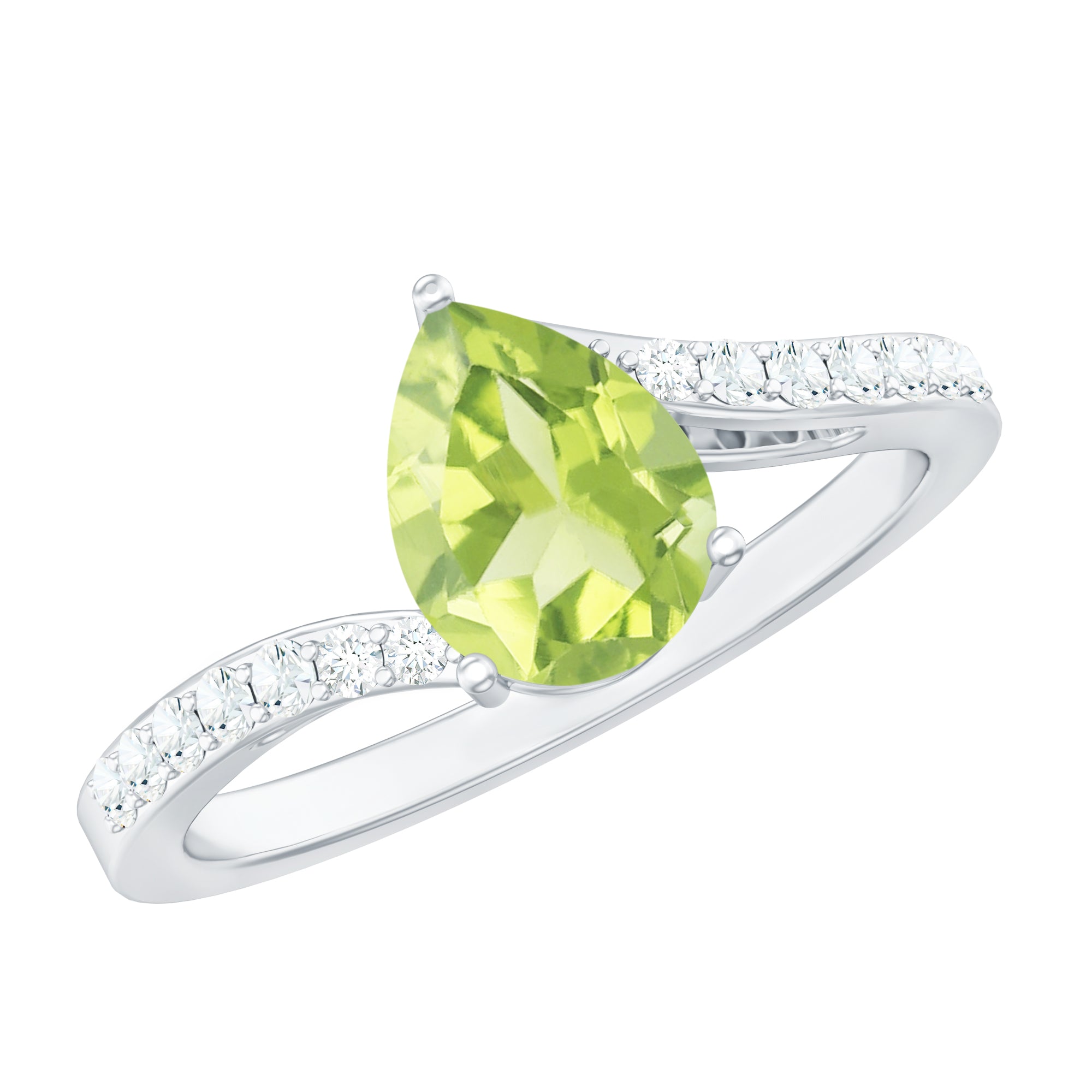 1 Carat Pear Shaped Peridot Engagement Ring with Diamond Bypass Shank