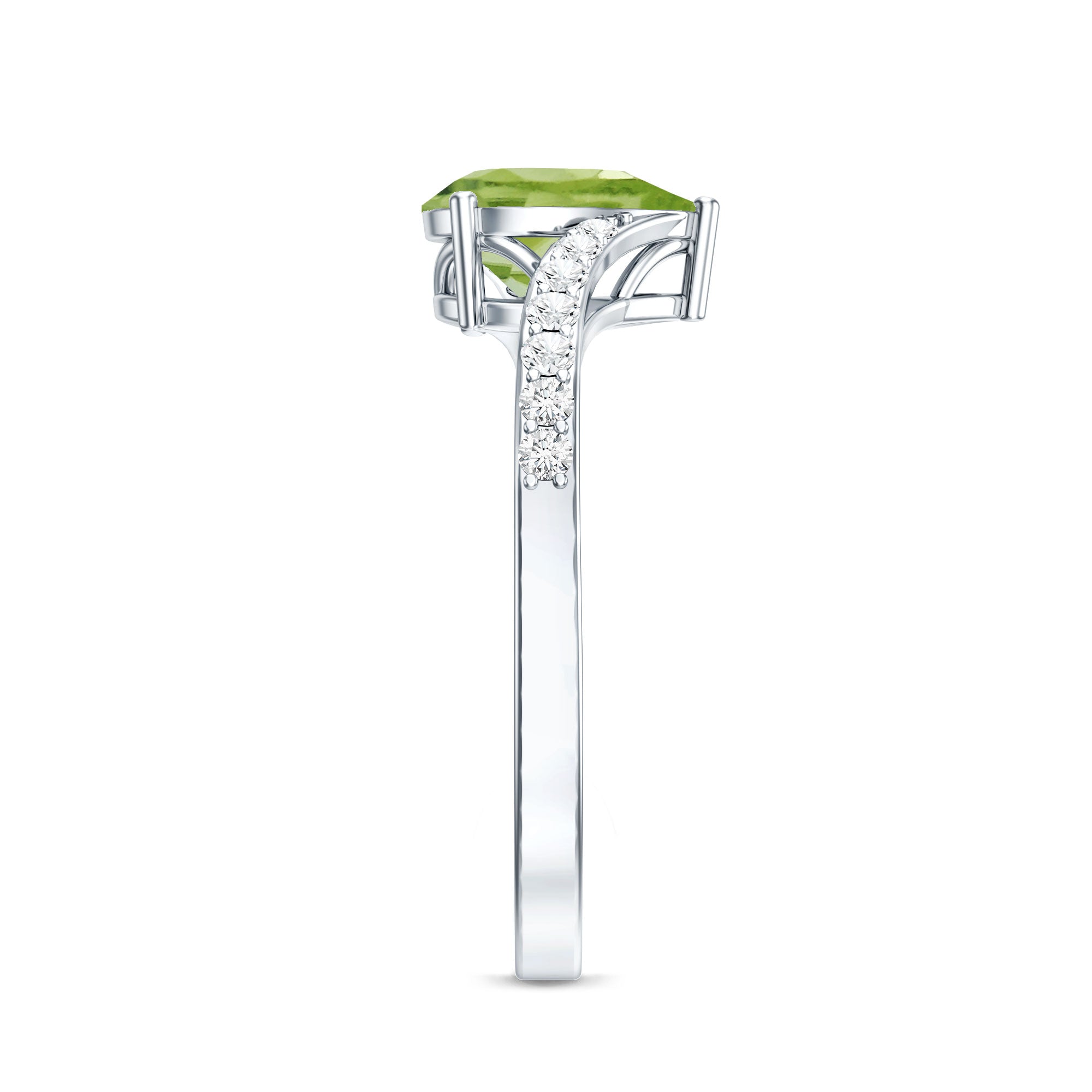 1 Carat Pear Shaped Peridot Engagement Ring with Diamond Bypass Shank AAA - Rosec Jewels