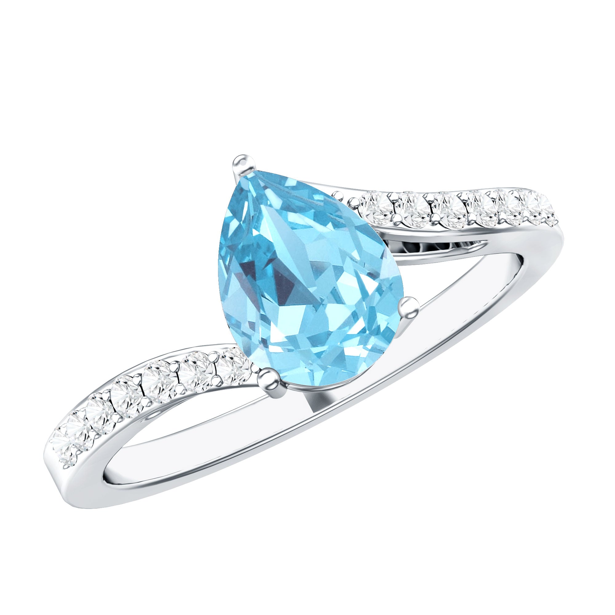 Pear Cut Aquamarine Teardrop Engagement Ring with Diamond AAA - Rosec Jewels