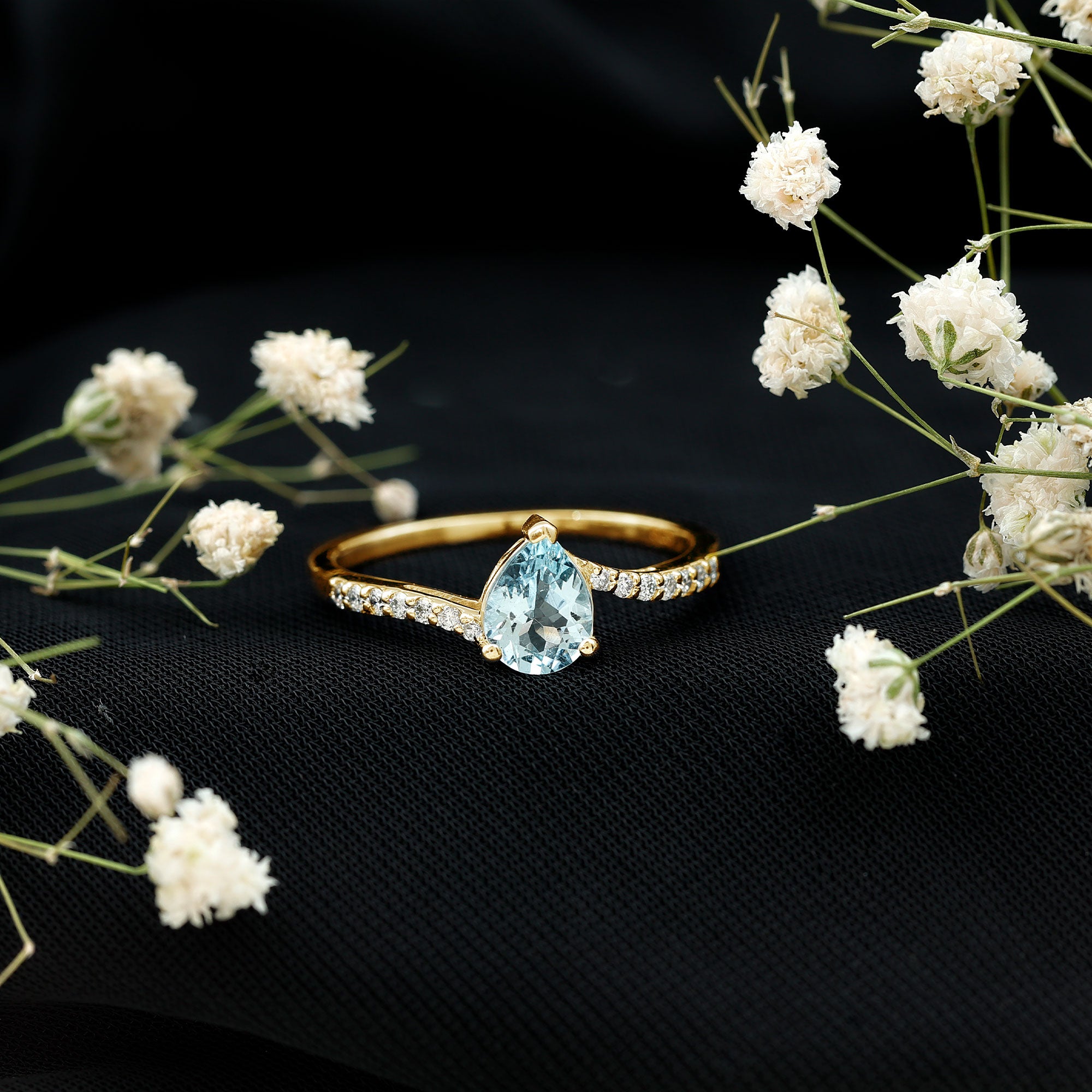 Pear Cut Aquamarine Teardrop Engagement Ring with Diamond AAA - Rosec Jewels