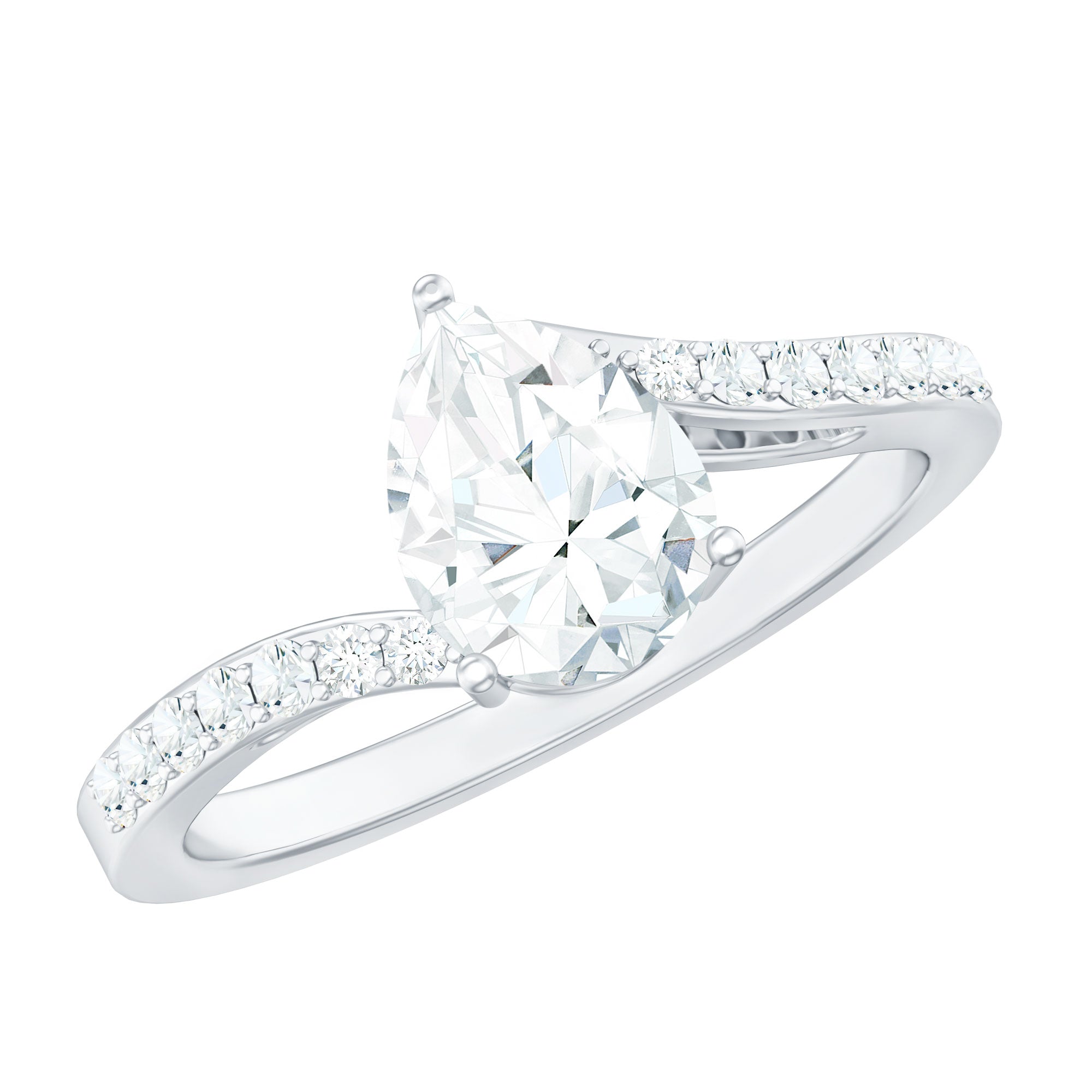 Pear Shape Moissanite Solitaire Bypass Engagement Ring