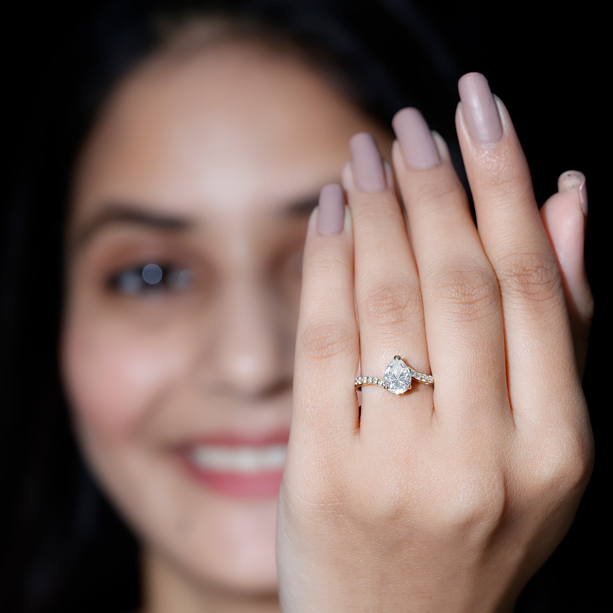 Pear Shape Moissanite Solitaire Bypass Engagement Ring D-VS1 - Rosec Jewels