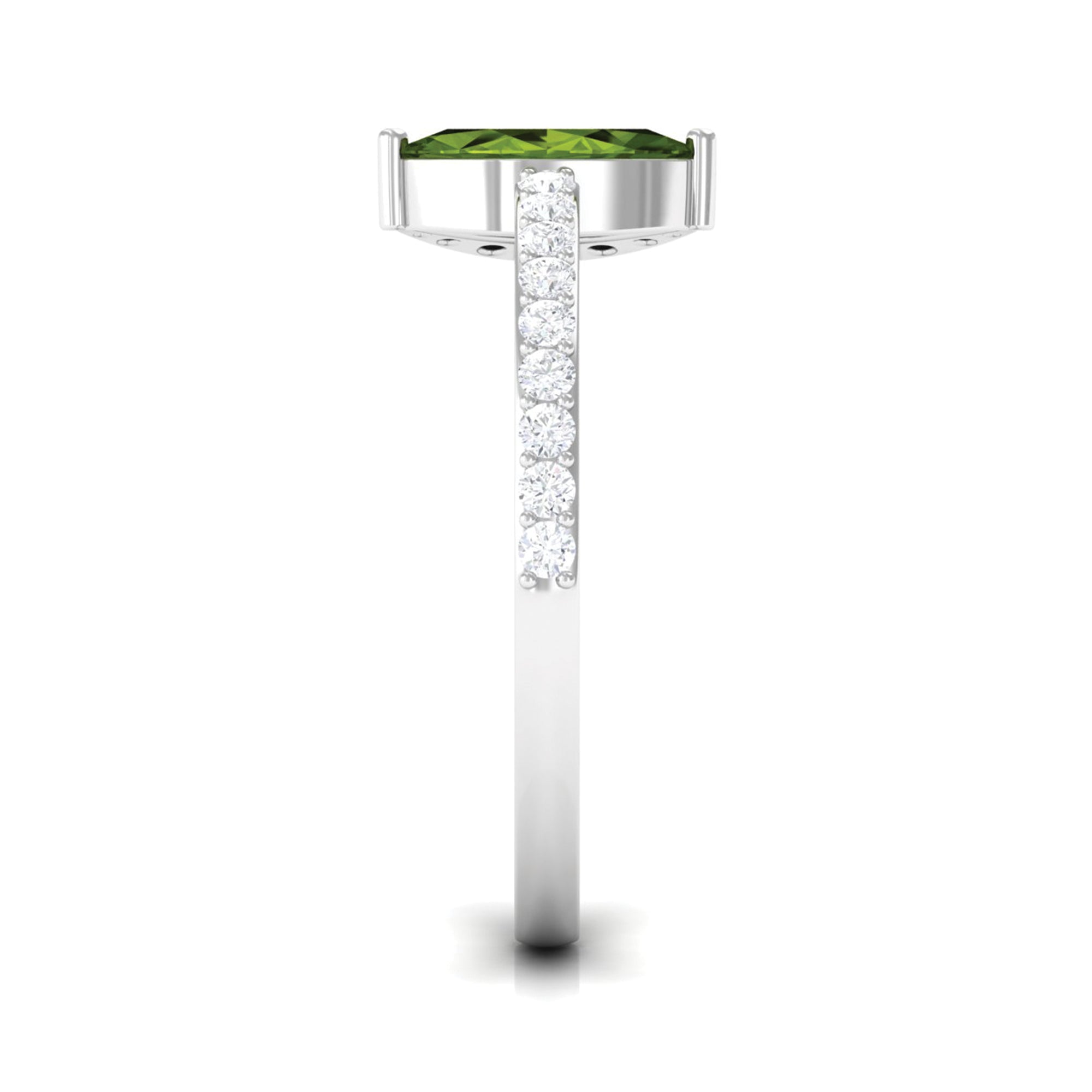 1.25 CT Minimal Marquise Cut Peridot Ring with Diamond Accent AAA - Rosec Jewels