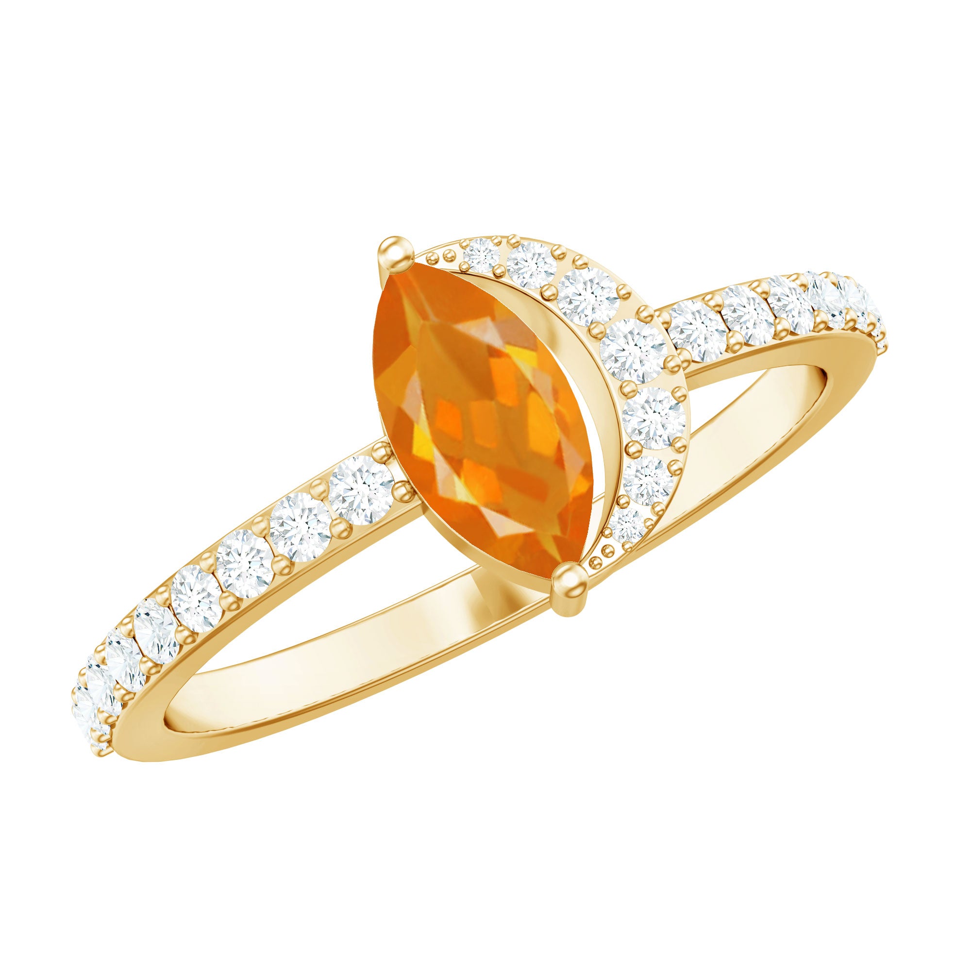 Rosec Jewels-Minimal Marquise Fire Opal and Diamond Engagement Ring