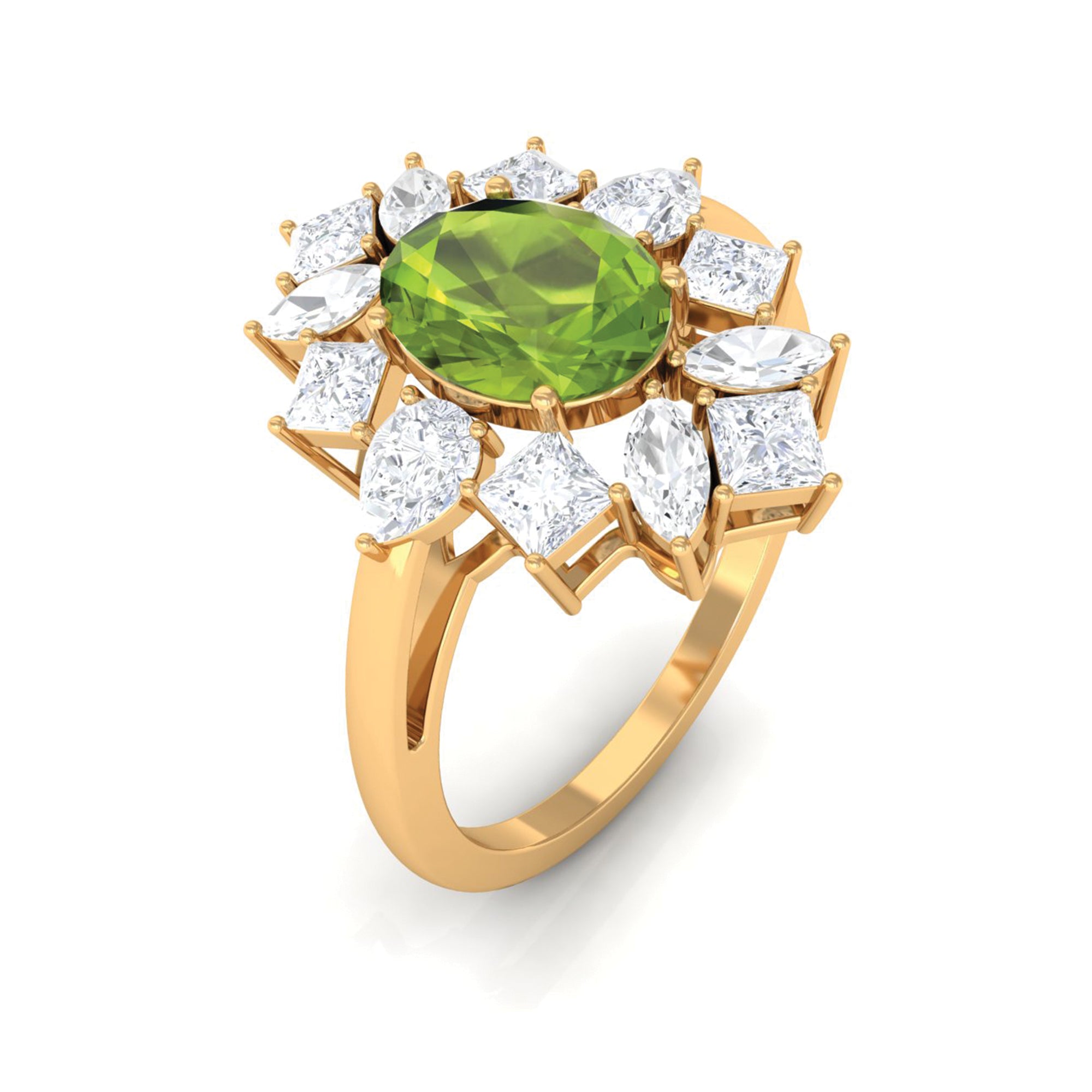 2.25 CT Natural Peridot Cocktail Ring with Moissanite Stones AAA - Rosec Jewels