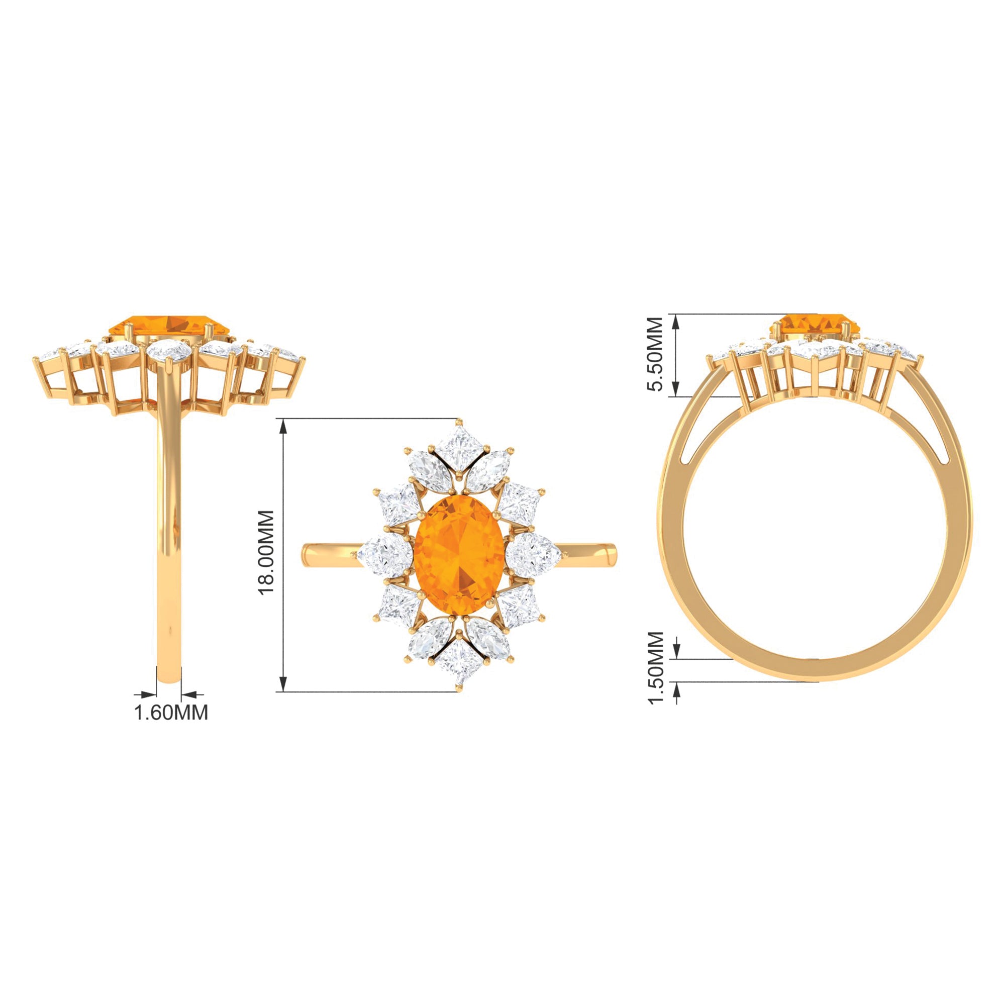 2.25 CT Oval Fire Opal Cocktail Engagement Ring with Moissanite AAA - Rosec Jewels