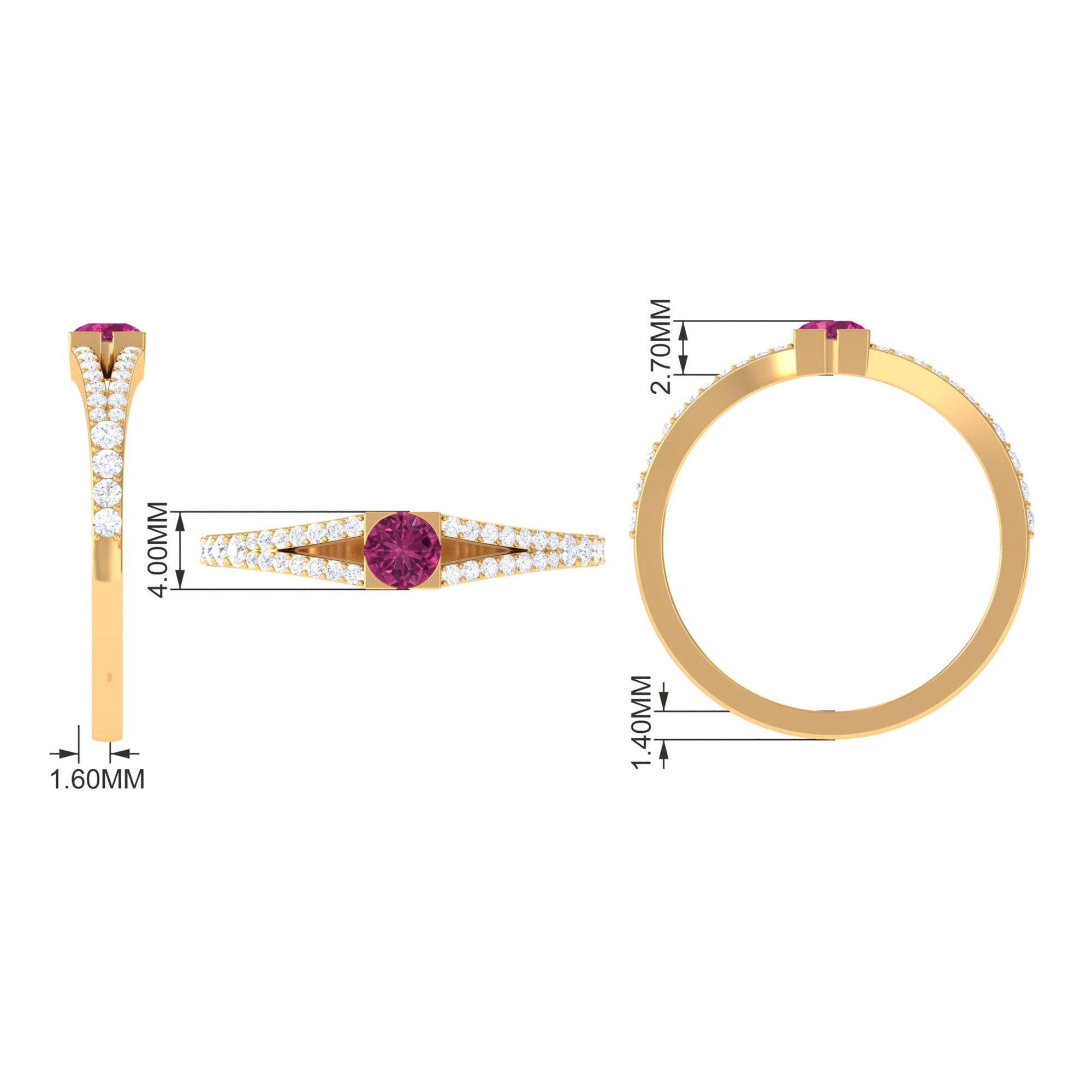Minimal Pink Tourmaline Split Shank Ring with Diamond AAA - Rosec Jewels