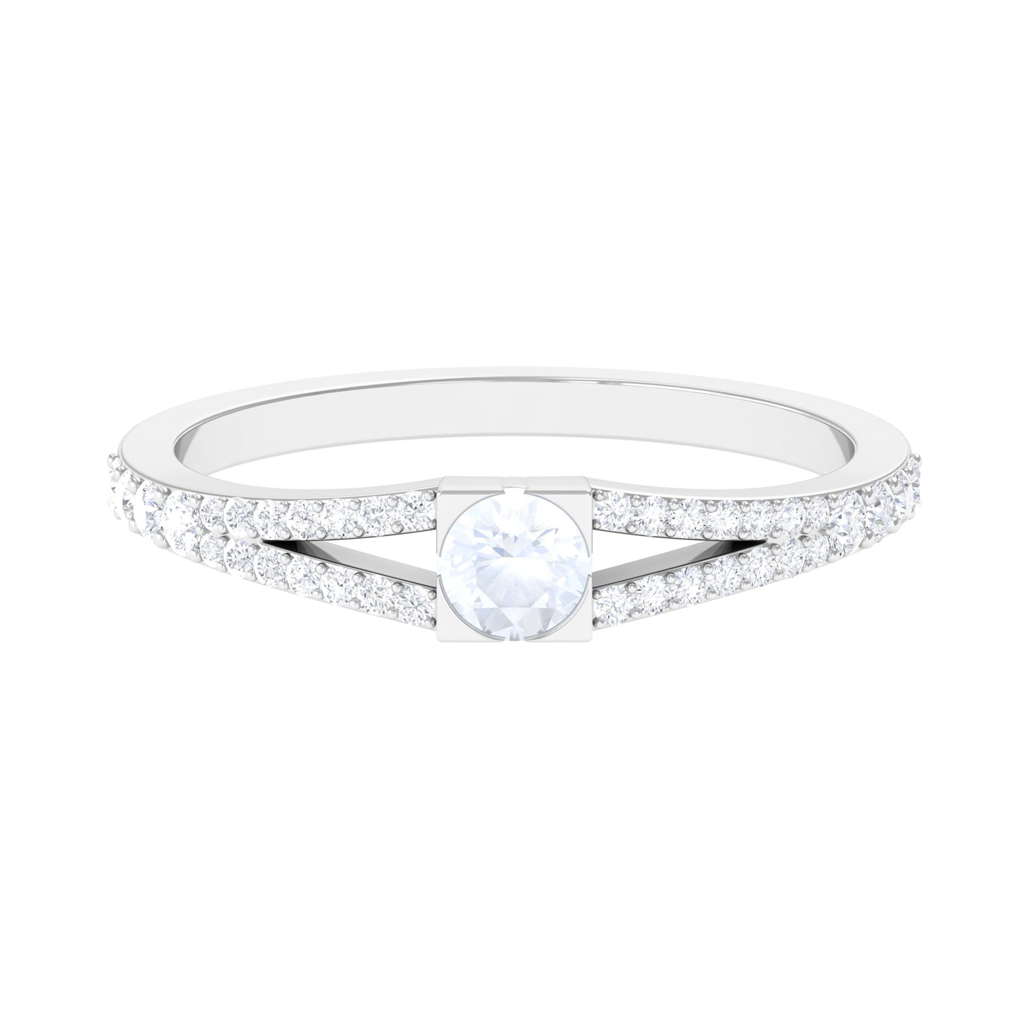 3/4 CT Minimal Moonstone and Diamond Split Shank Promise Ring
