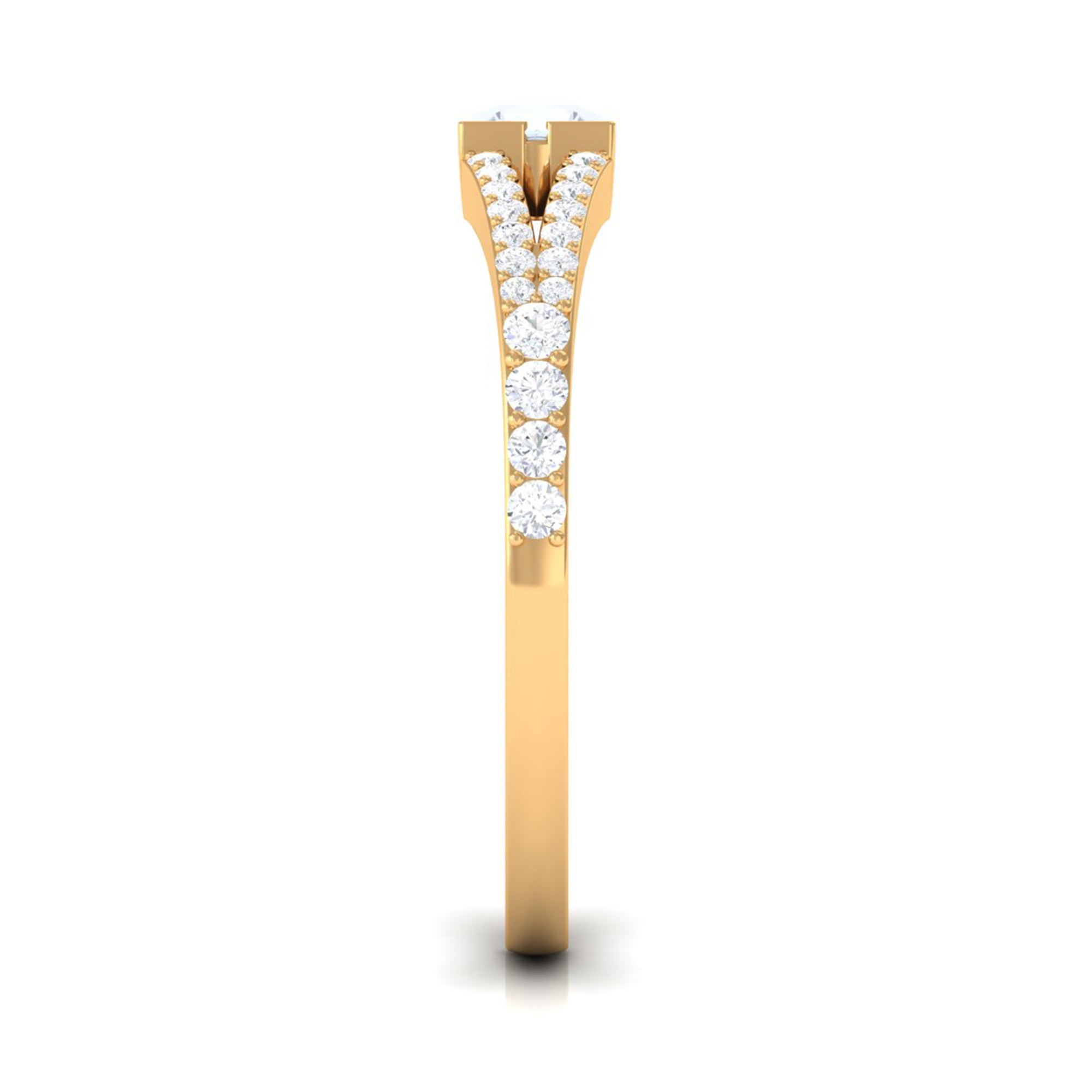 3/4 CT Minimal Moonstone and Diamond Split Shank Promise Ring AAA - Rosec Jewels