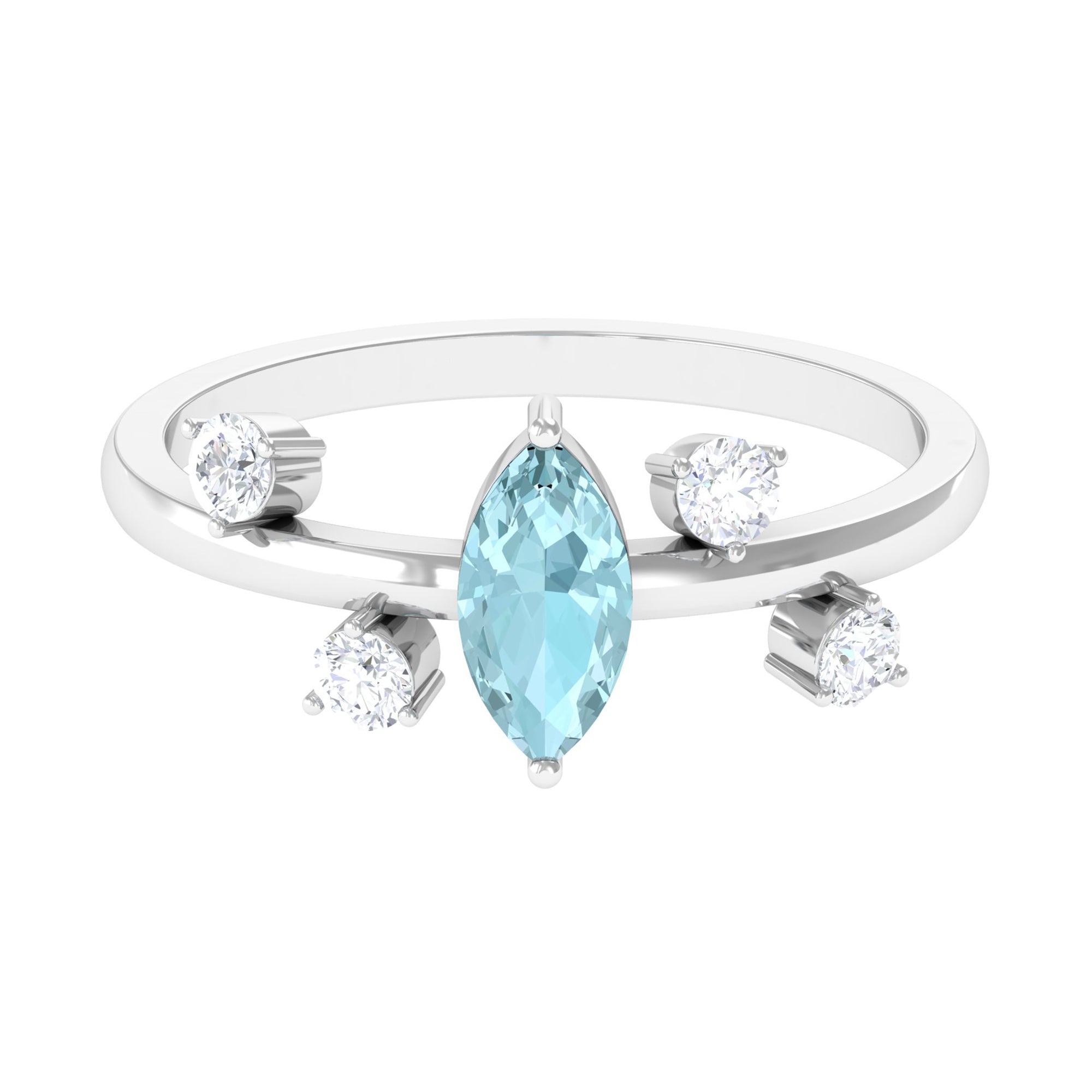 Marquise Cut Solitaire Sky Blue Topaz Ring with Scatter Diamond