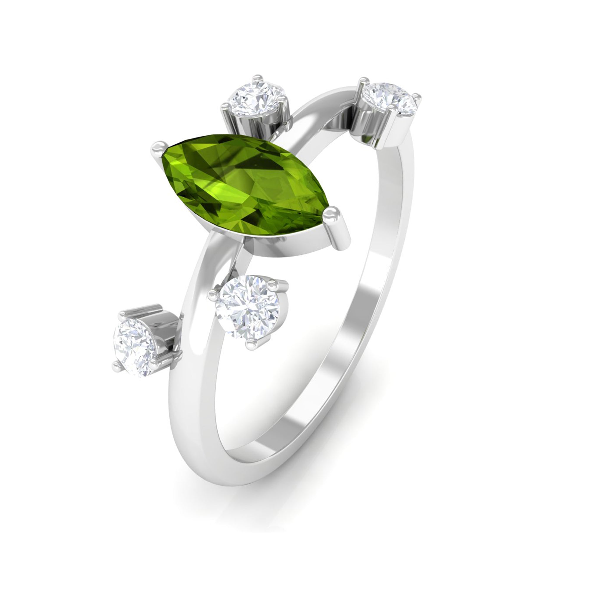 1 CT Marquise Cut Peridot Scatter Ring with Diamond Stones AAA - Rosec Jewels