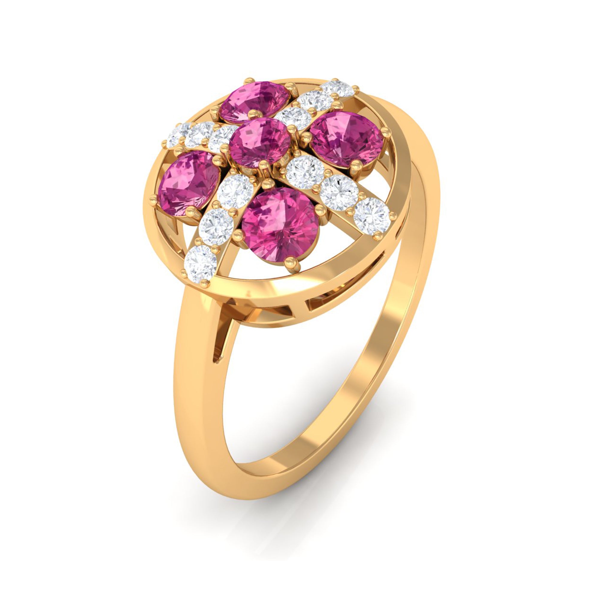Real Pink Tourmaline Contemporary Ring with Diamond AAA - Rosec Jewels