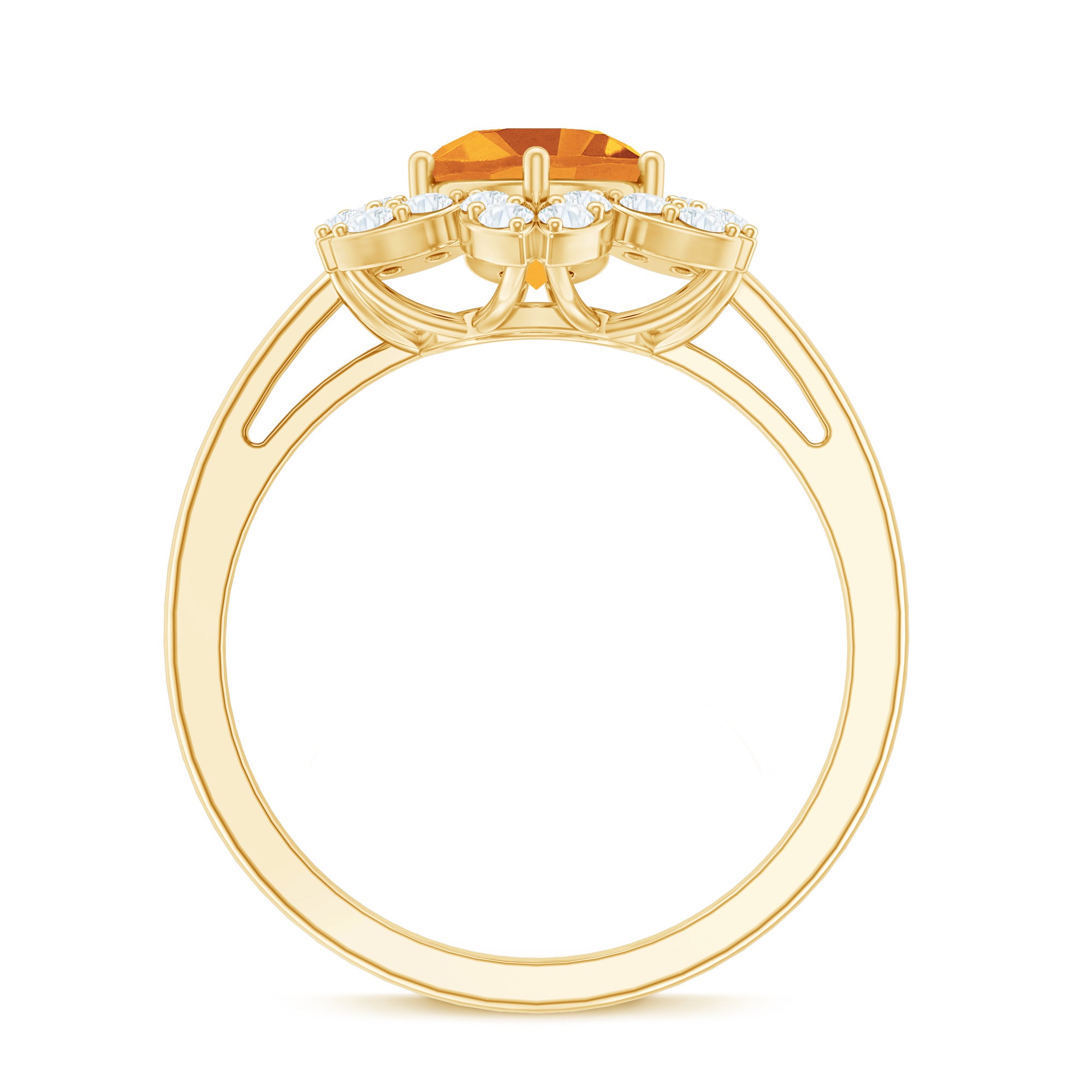 Natural Citrine Floral Engagement Ring with Diamond AAA - Rosec Jewels