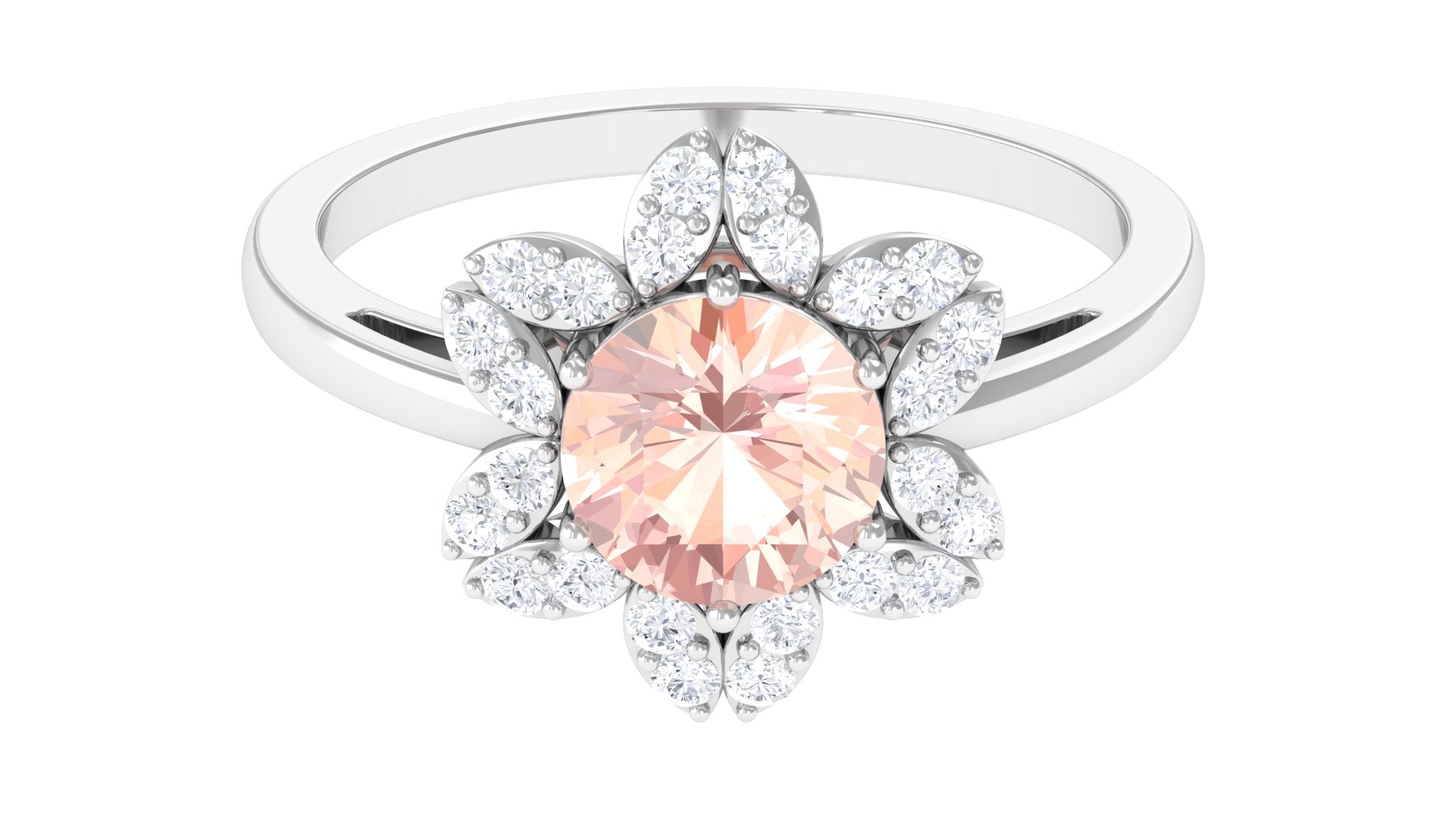 Round Morganite Flower Engagement Ring with Diamond
