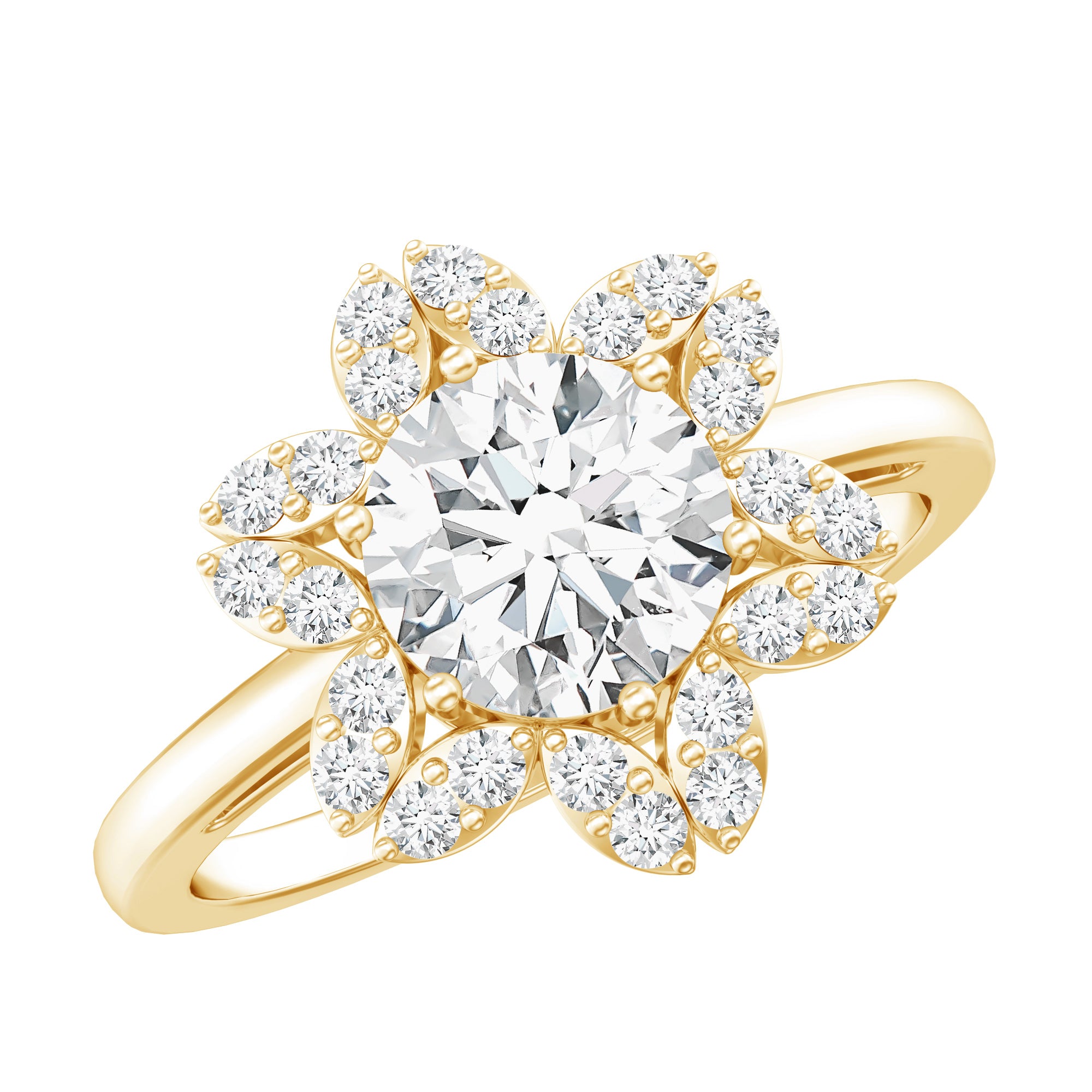 Certified Moissanite Flower Halo Engagement Ring for Women D-VS1 - Rosec Jewels